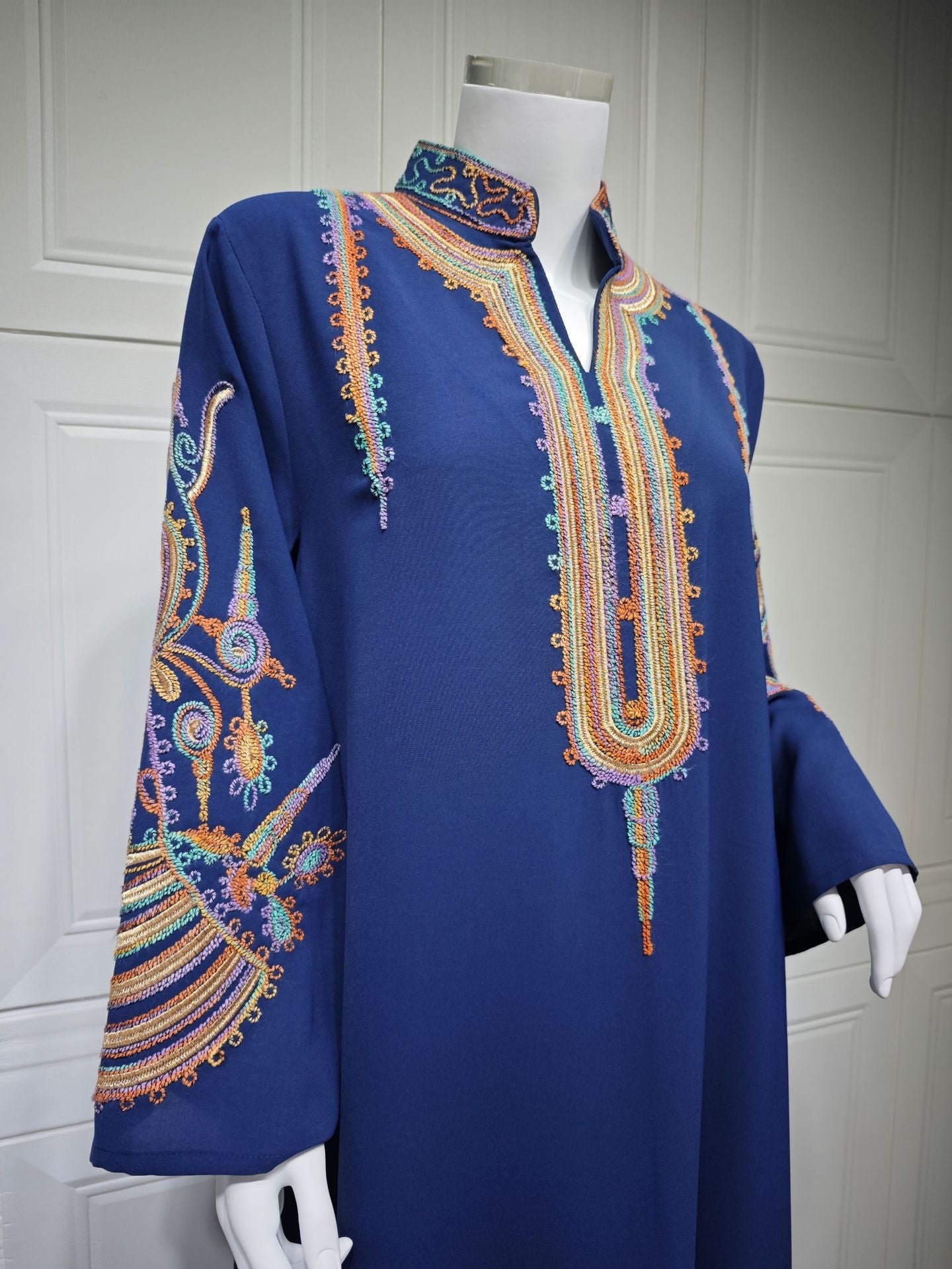 HA6661 Rope Embroidery Pullover Robe Dress, Long Sleeves, Loose Fit.