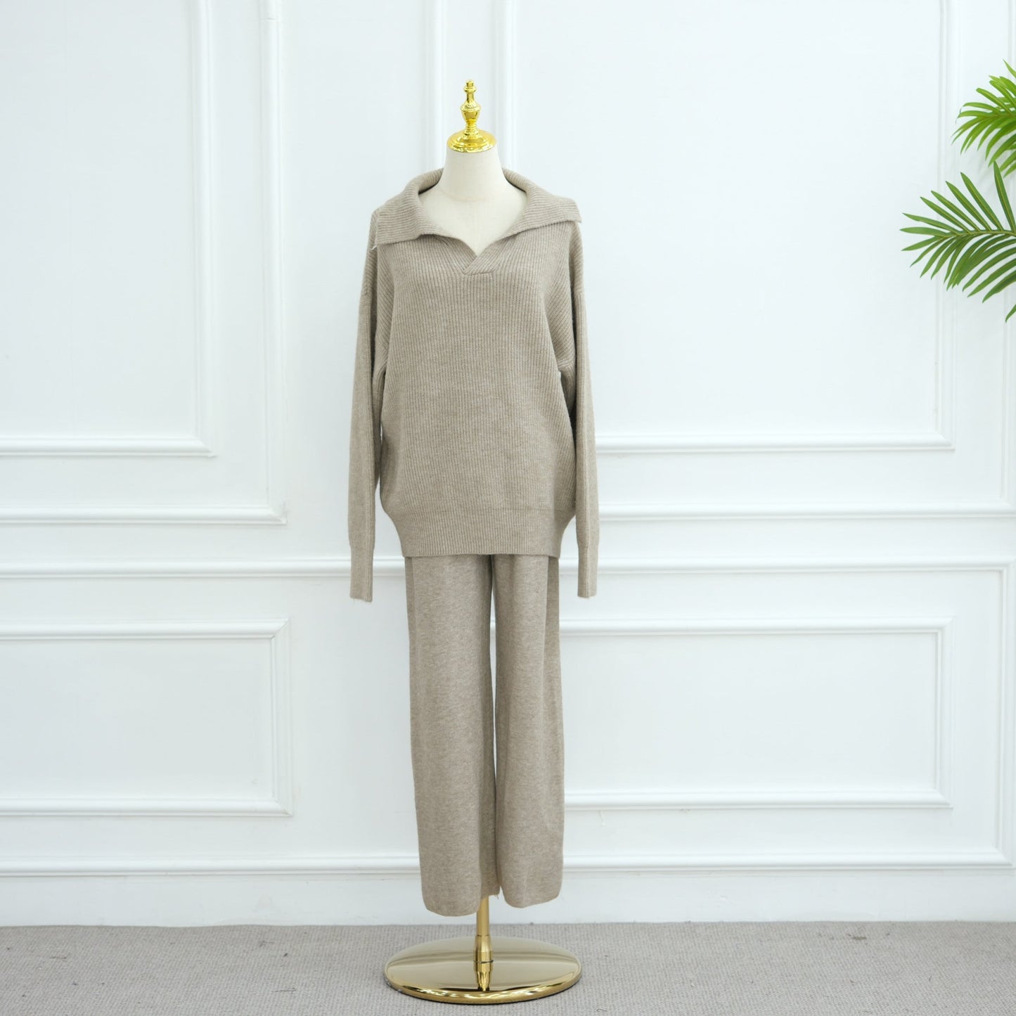 HA6594 Autumn and Winter Thickened Knitted Suit | Simple Solid Color Two-piece Suit