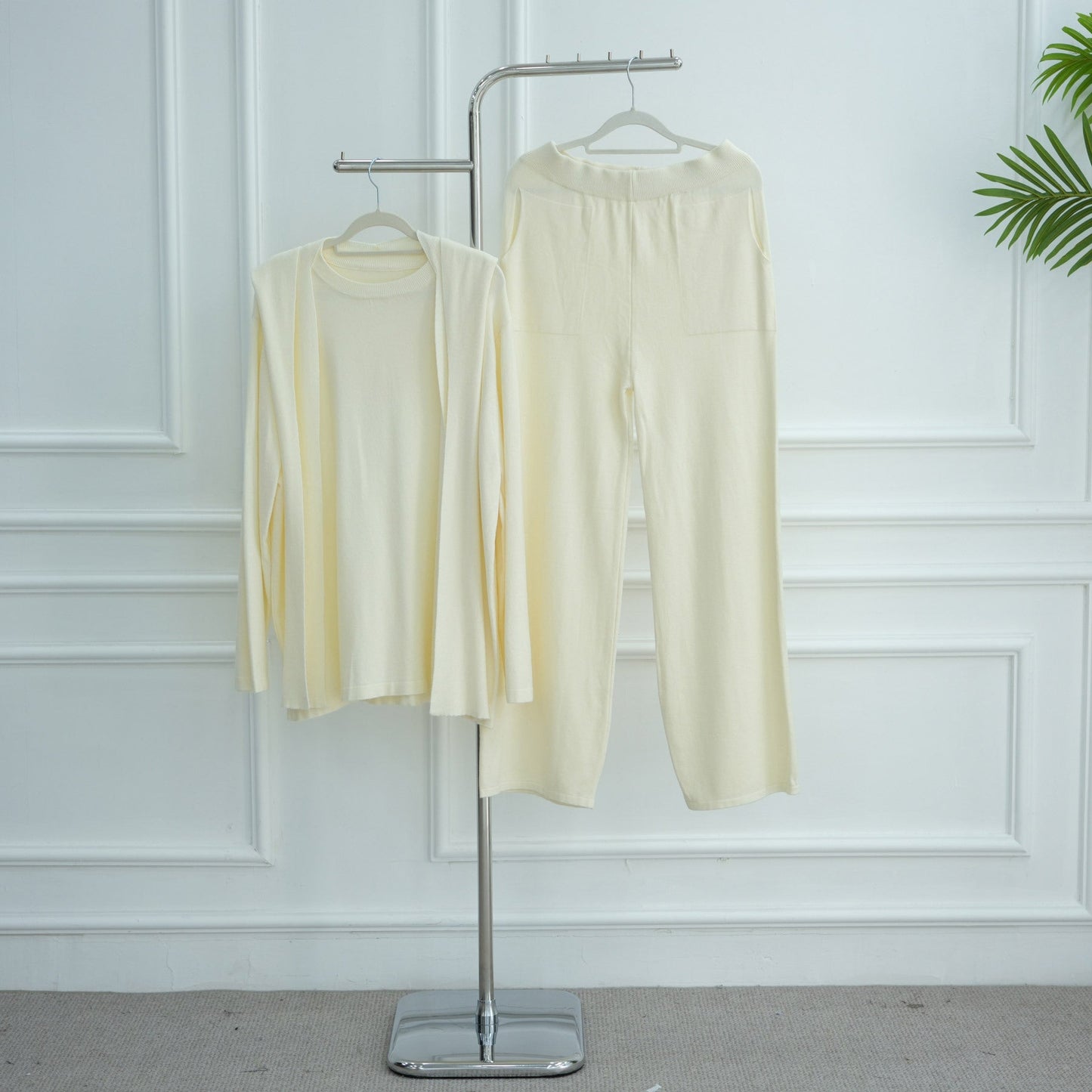 HA6593 Soft knitted home set | Simple solid color two-piece set