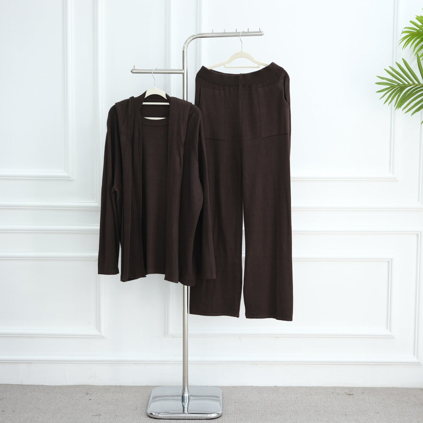 HA6593 Soft knitted home set | Simple solid color two-piece set