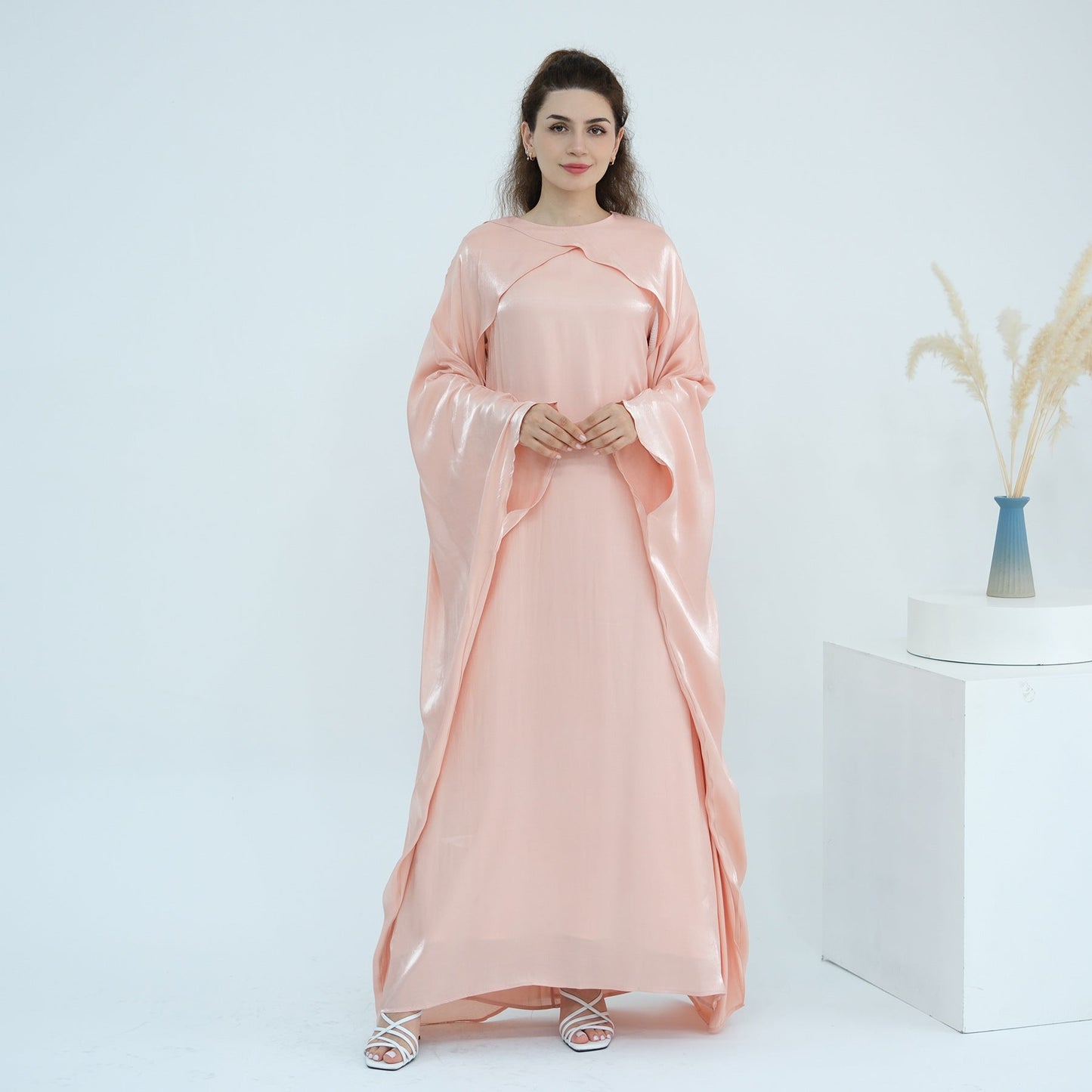 HA6584 Solid Color Beaded Loose Elegant Robe Dress