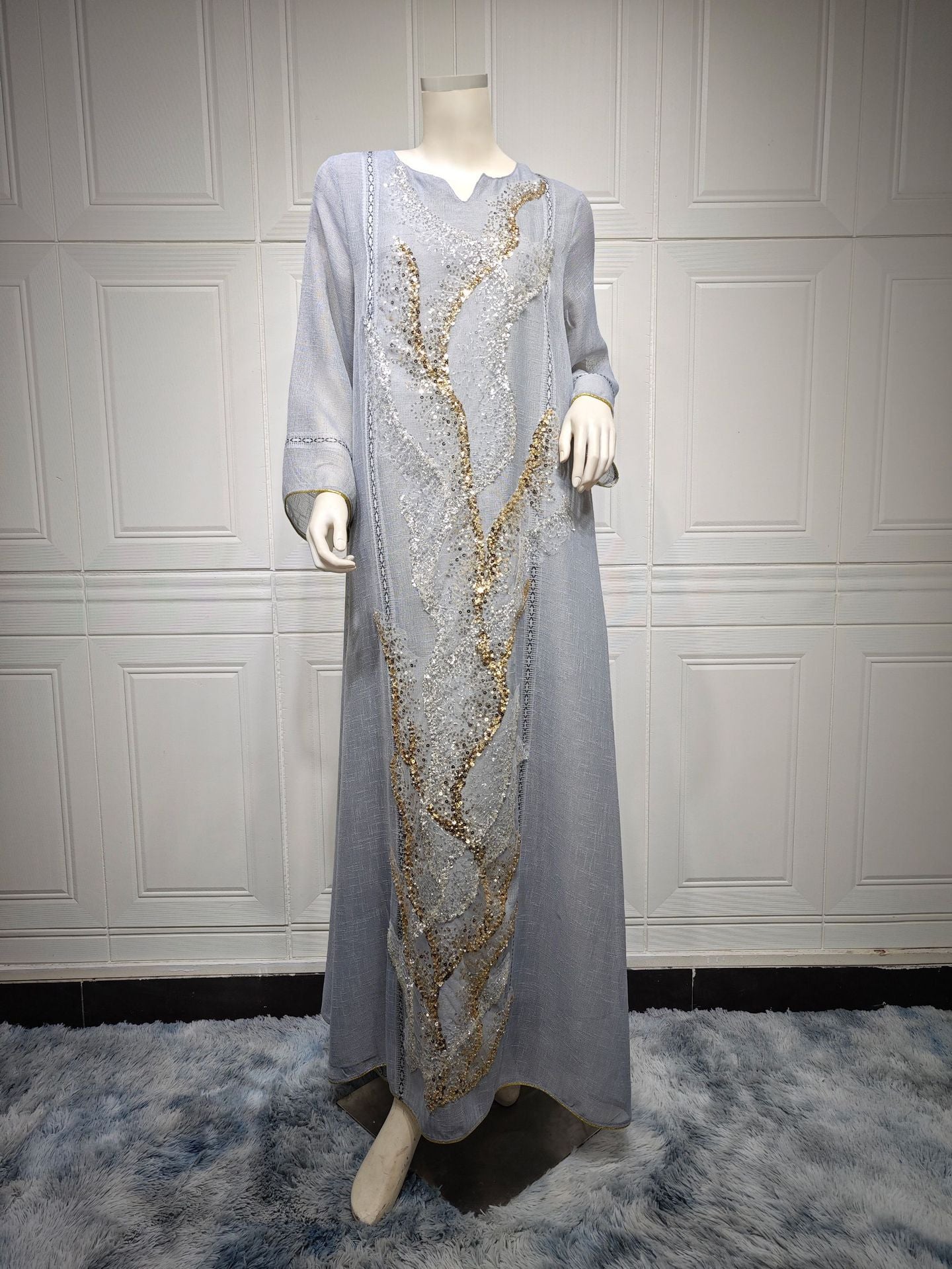 HA6637  Mesh Sequined Embroidered Long Dress