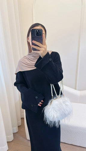 HA6597 Autumn and winter thickened knitted suit solid color two-piece suit (excluding headscarf) top + skirt