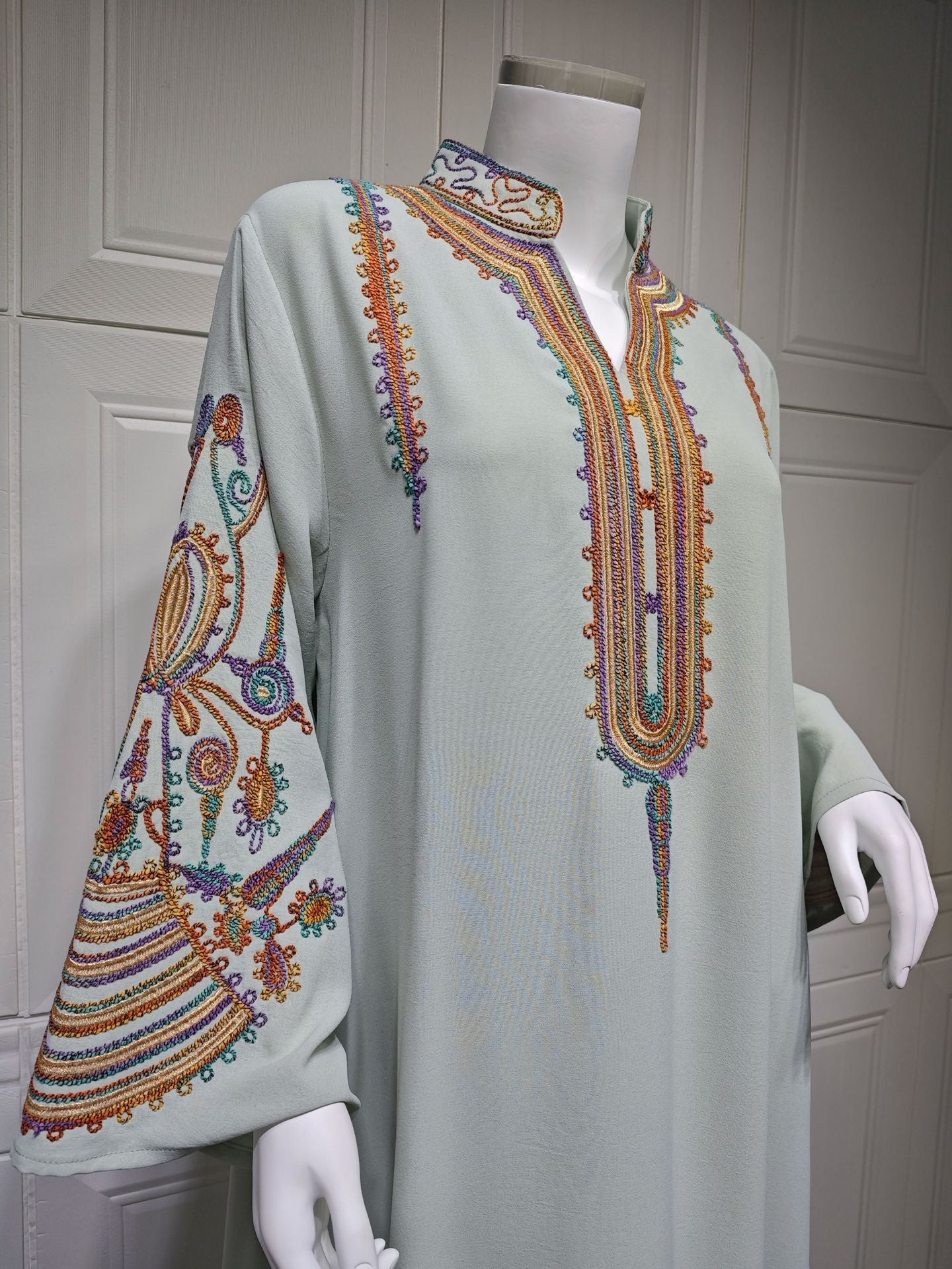 HA6661 Rope Embroidery Pullover Robe Dress, Long Sleeves, Loose Fit.