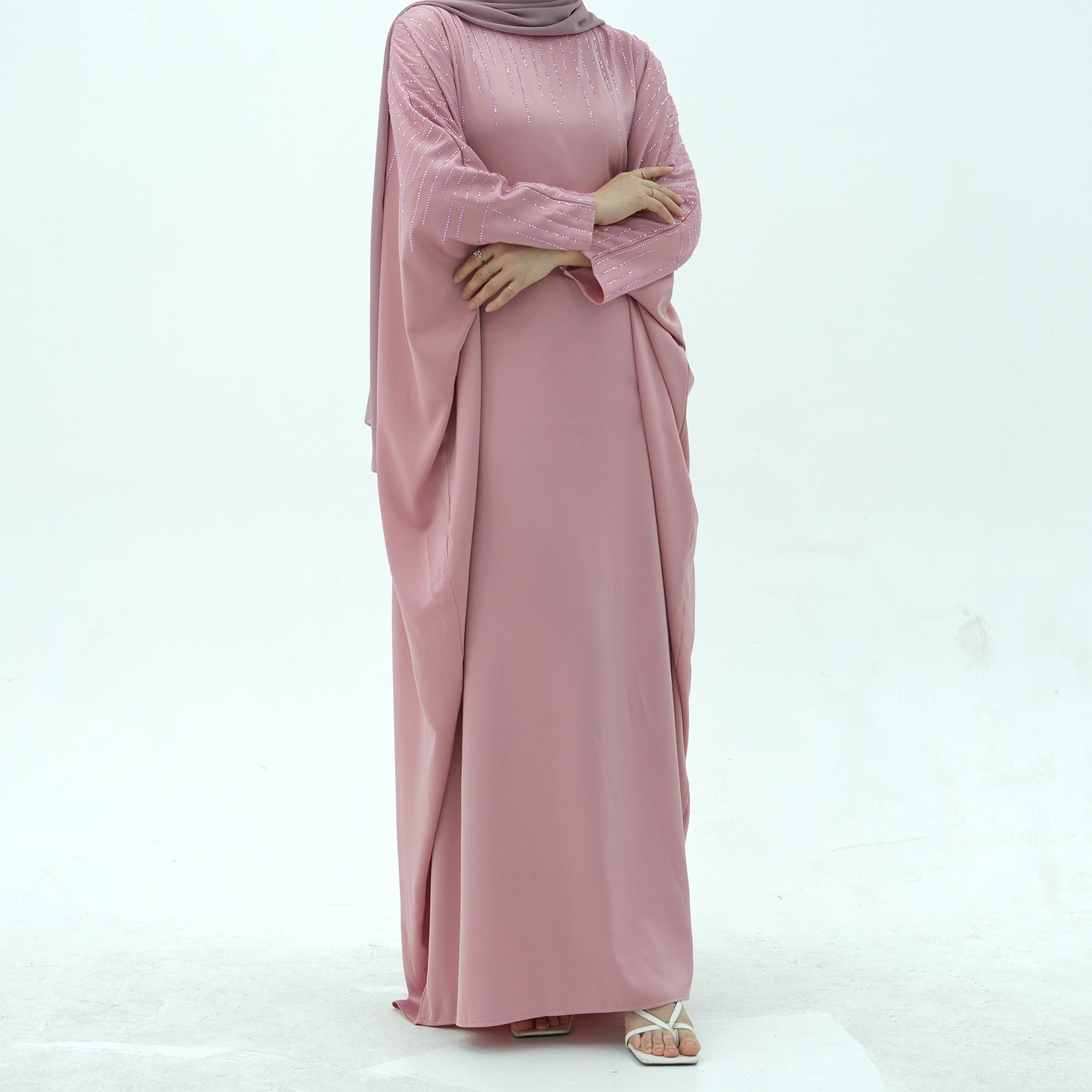 HA6610 Rhinestone-embellished long Abaya dress (headscarf not included)