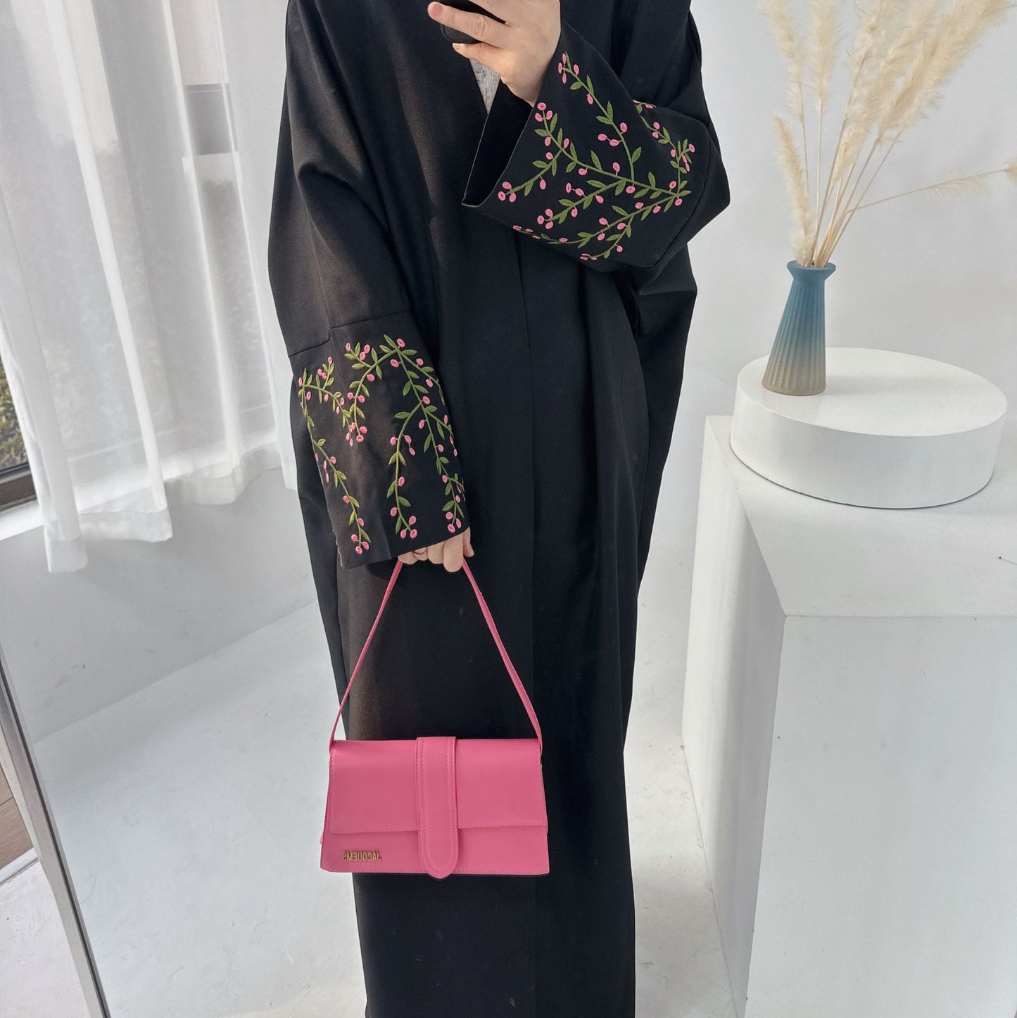 HAYA HAYA1046 Flower Embroidery Elegant Cardigan Robe