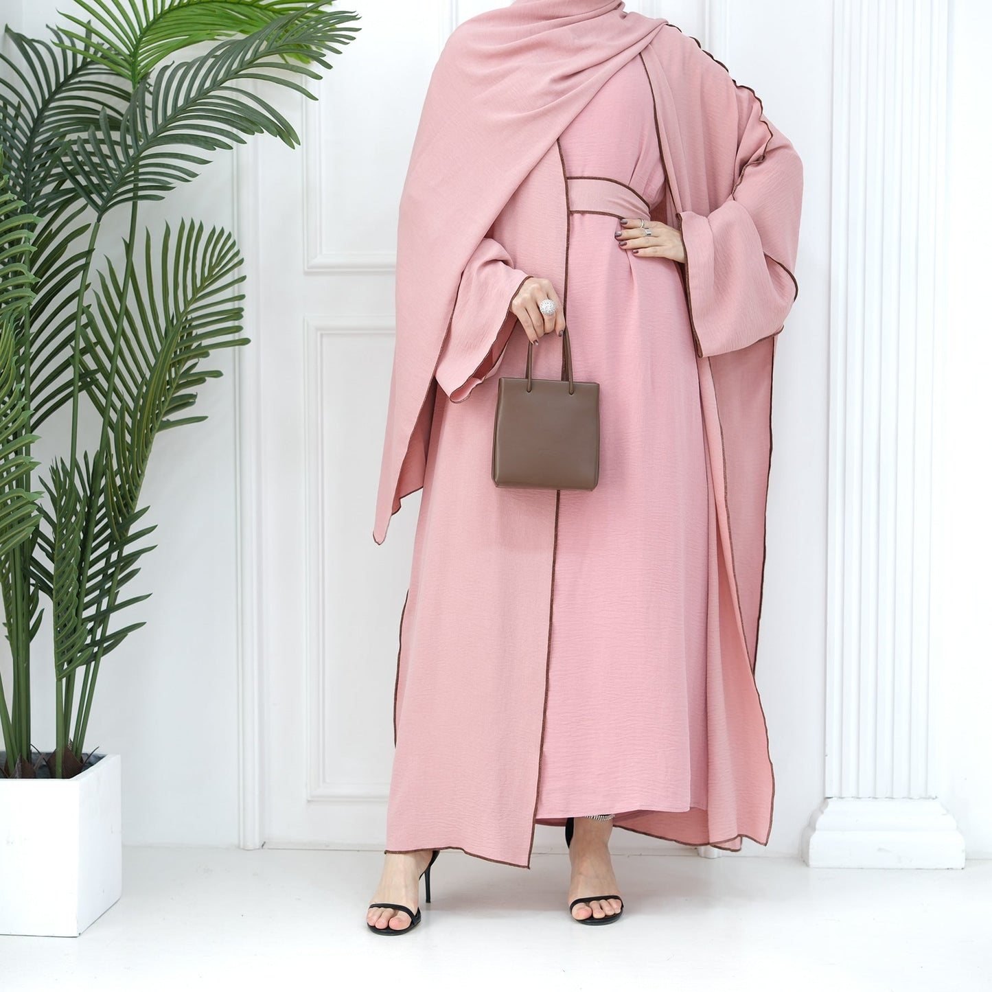 HAYA HA1095 3pcs Set Cardigan+without Sleeves Inner Dress+Hijab