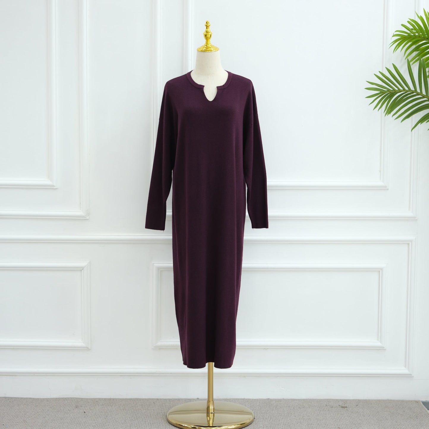 HA6598 Autumn and Winter Knitted Dress, Long Solid Color (headscarf Not Included)