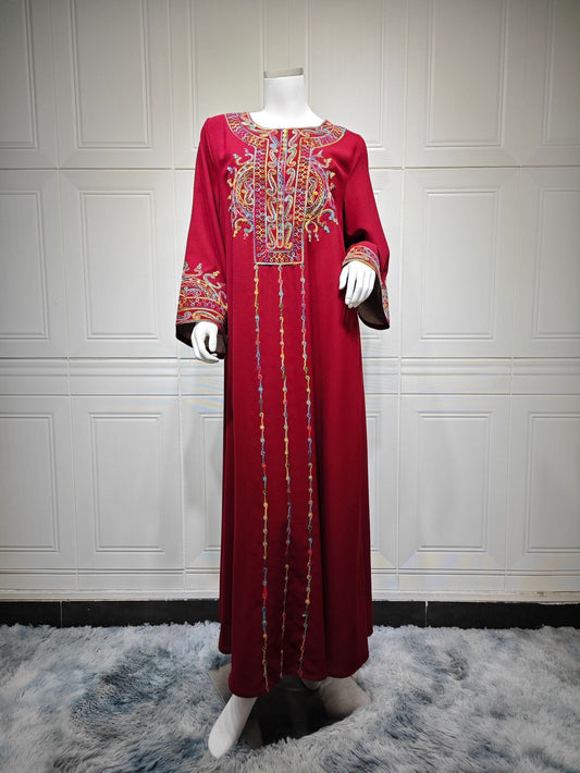 HA6666 Embroidered long wide-sleeved dress | Comfortable fit, easy to wear