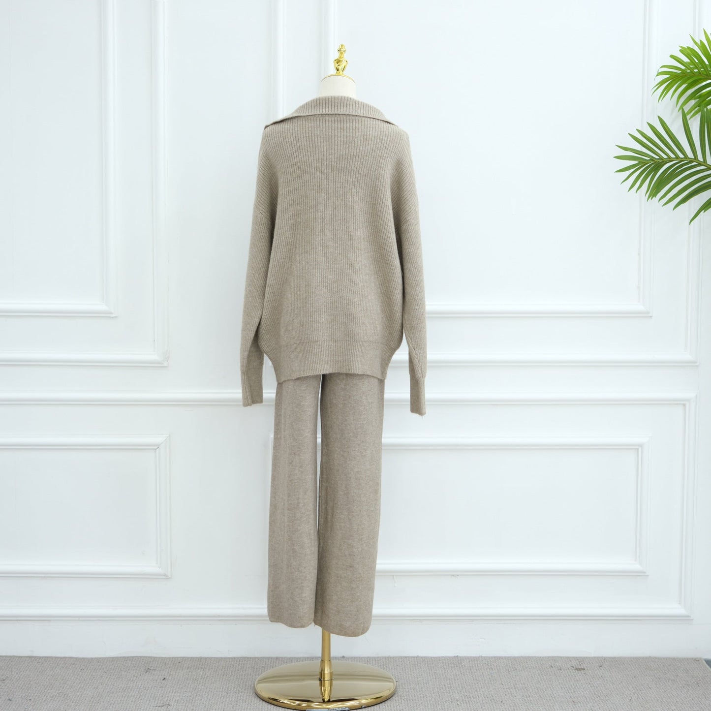 HA6594 Autumn and Winter Thickened Knitted Suit | Simple Solid Color Two-piece Suit