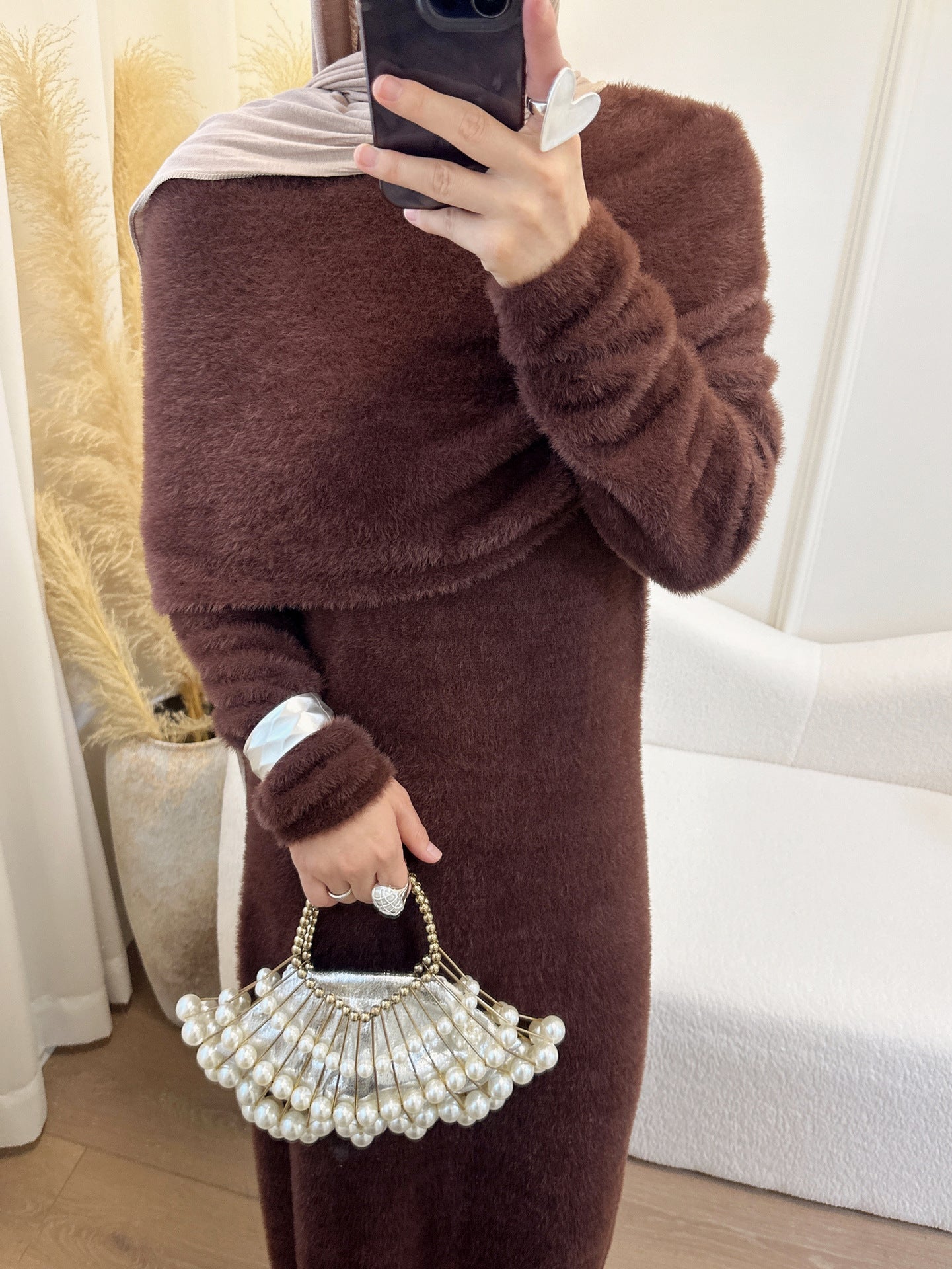 HA6604  Slim-fit Knit Sweater Two-piece Set with Shawl Design (headscarf Optional)
