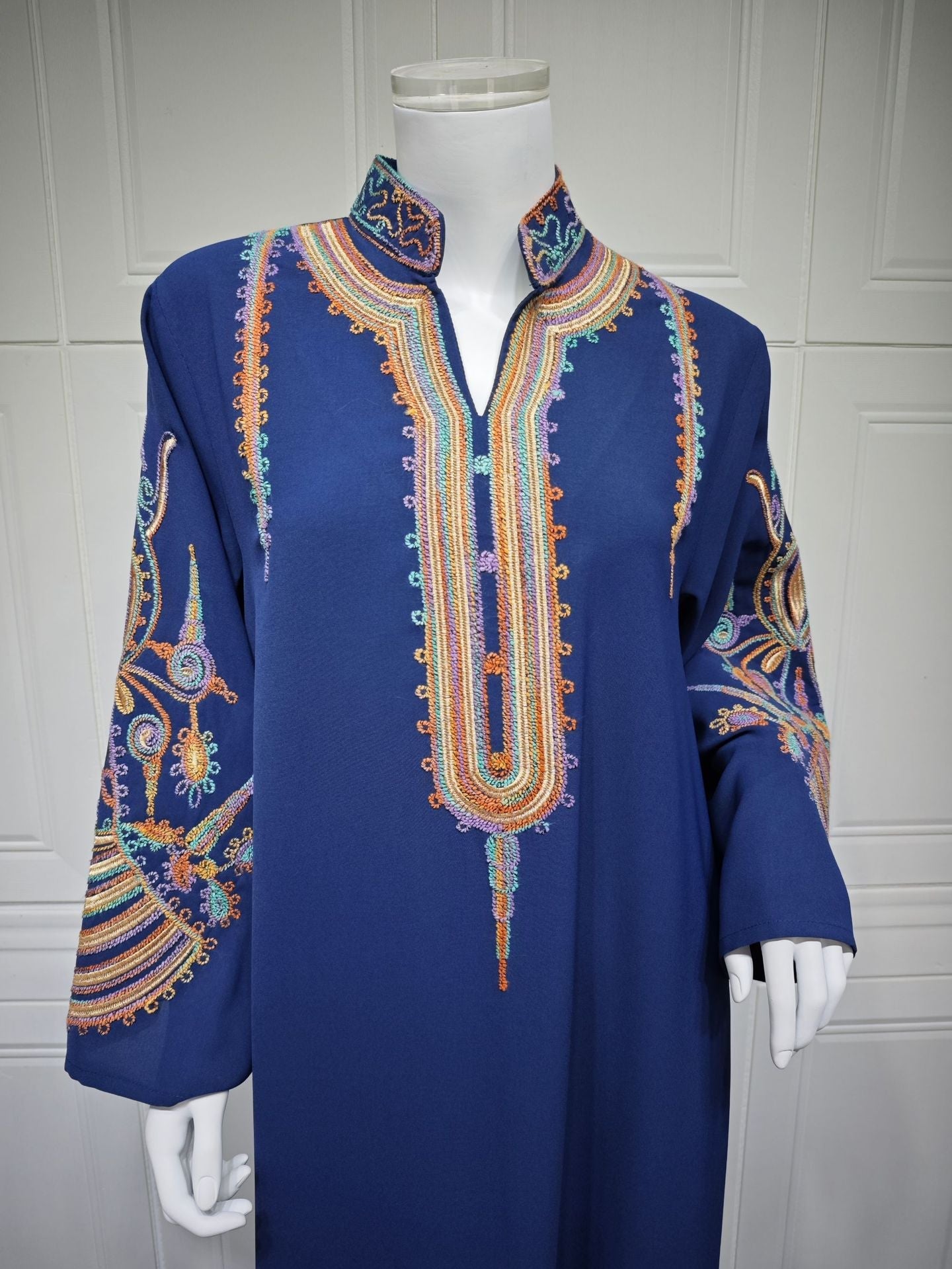 HA6661 Rope Embroidery Pullover Robe Dress, Long Sleeves, Loose Fit.