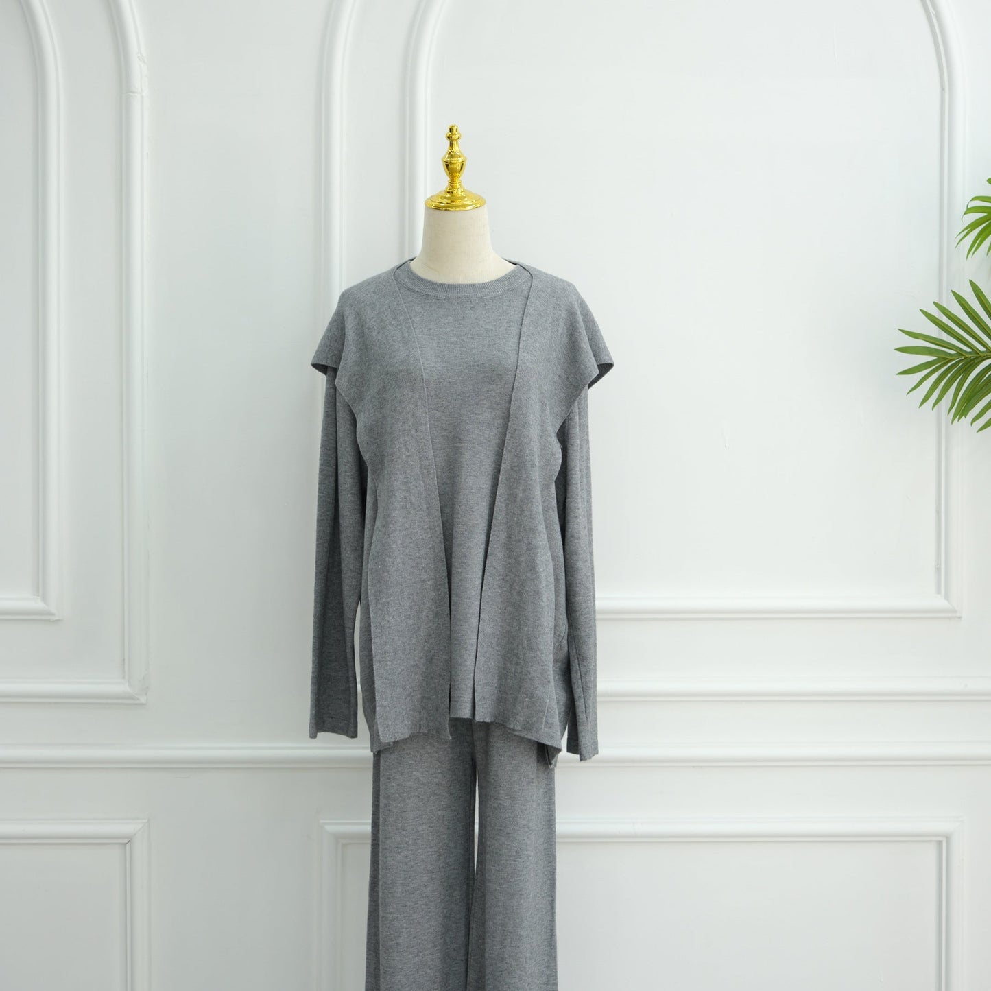 HA6593 Soft knitted home set | Simple solid color two-piece set