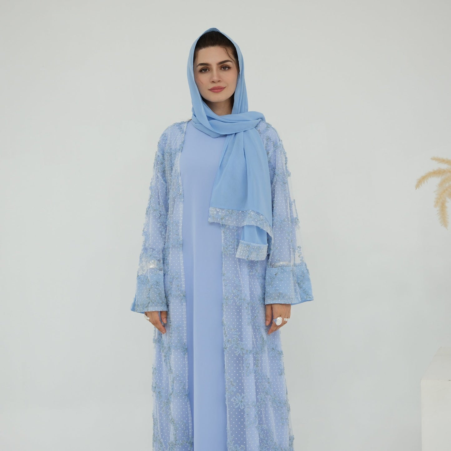 HA6622 3D flower mesh cardigan (optional headscarf and inner layer)