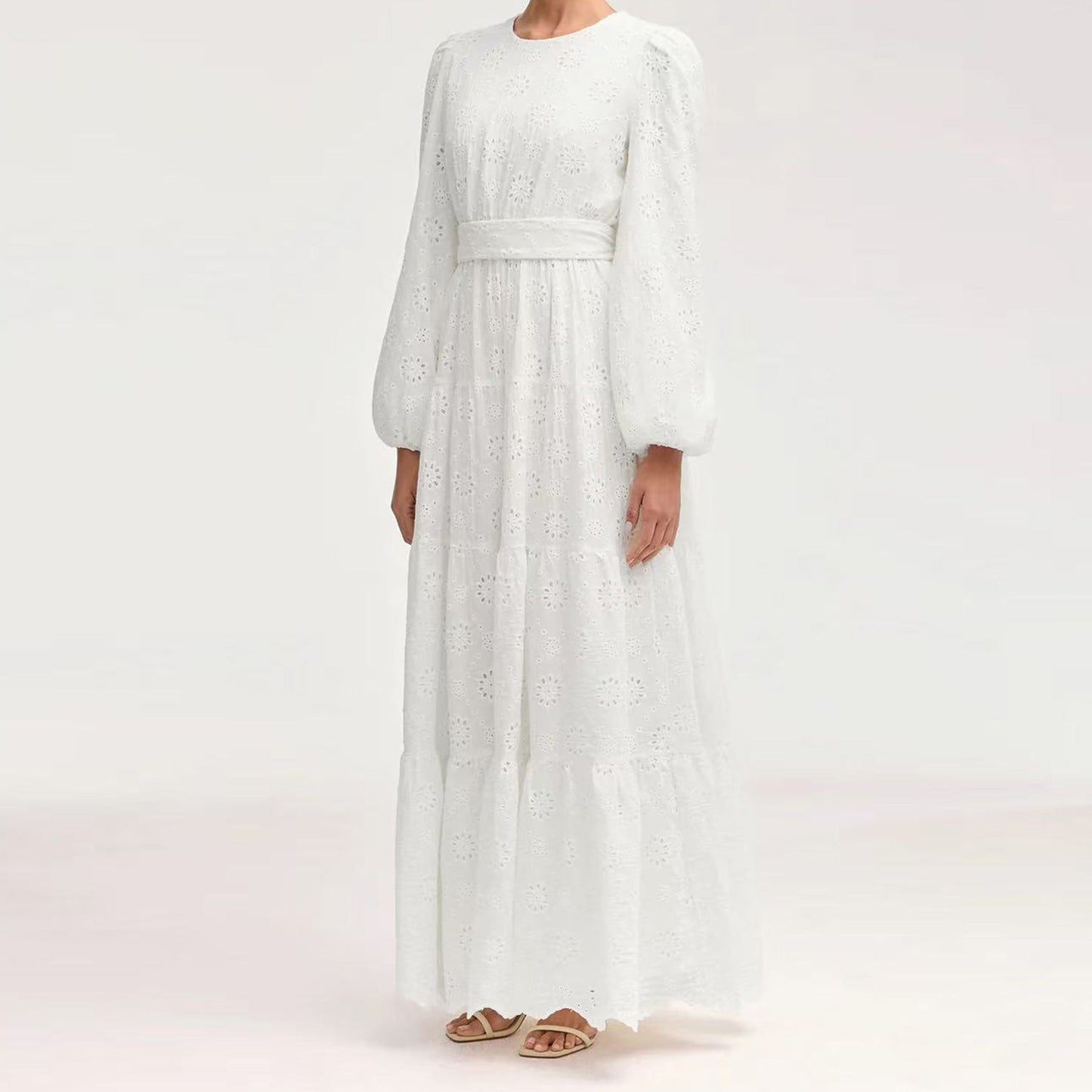 HA6630 Cotton embroidered flower long dress