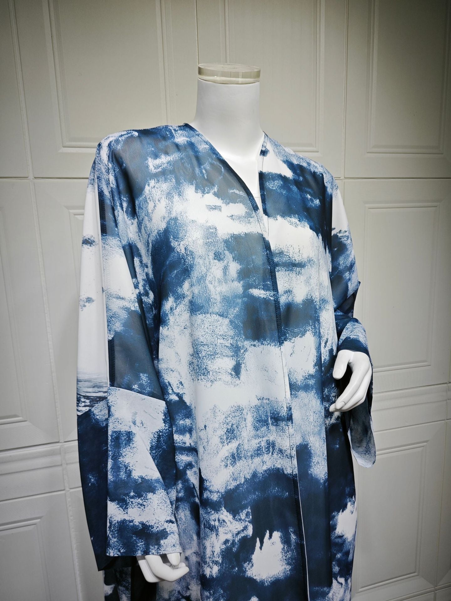 HA6638 Chiffon Printed Cardigan Two-piece Long Coat with Headscarf