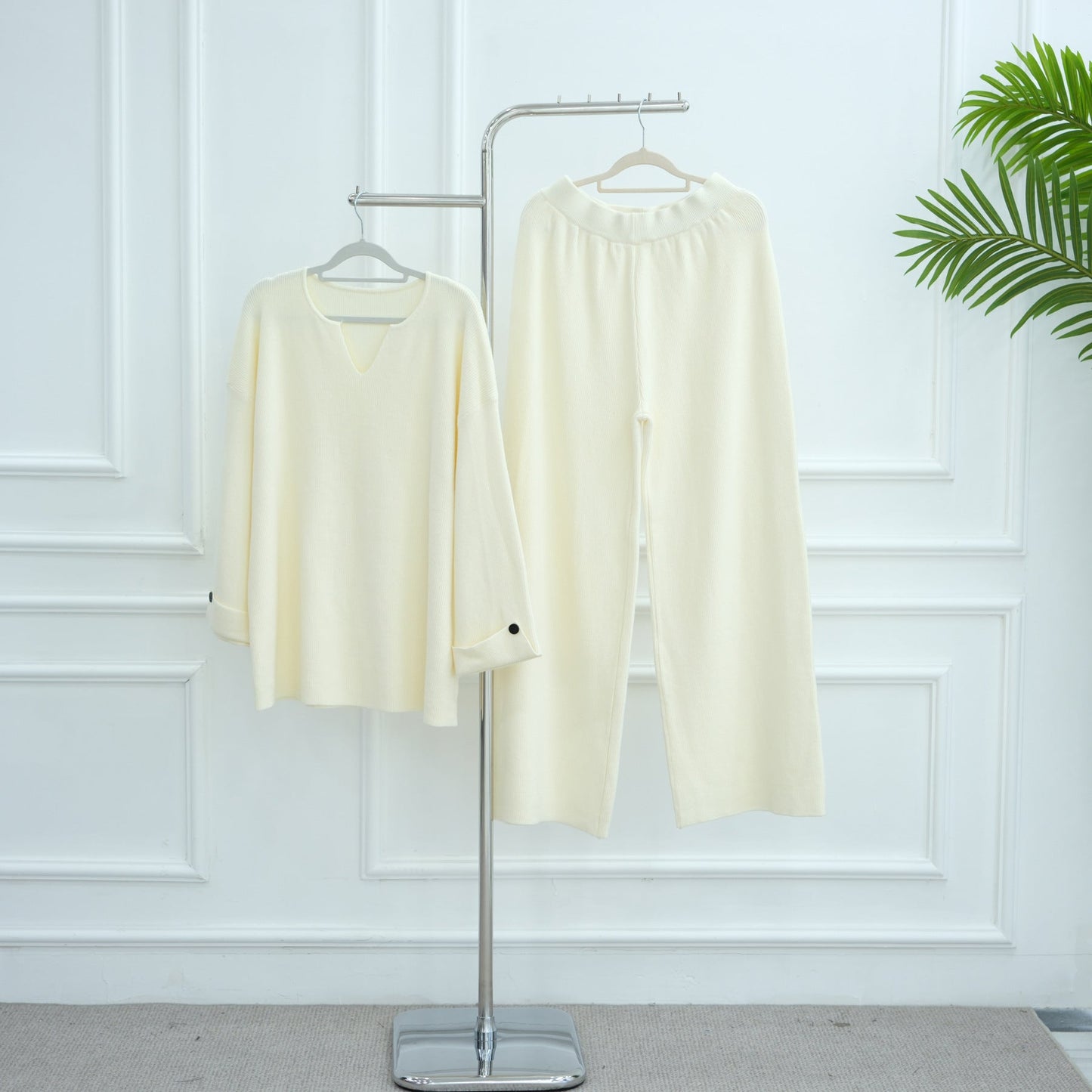 HA6600 Autumn and winter thickened knitted suit solid color two-piece suit (headscarf not included) cuff button design