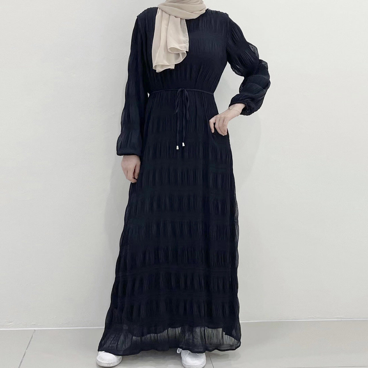 HAYA HAYA1049 Long Chiffon Pleated Dress