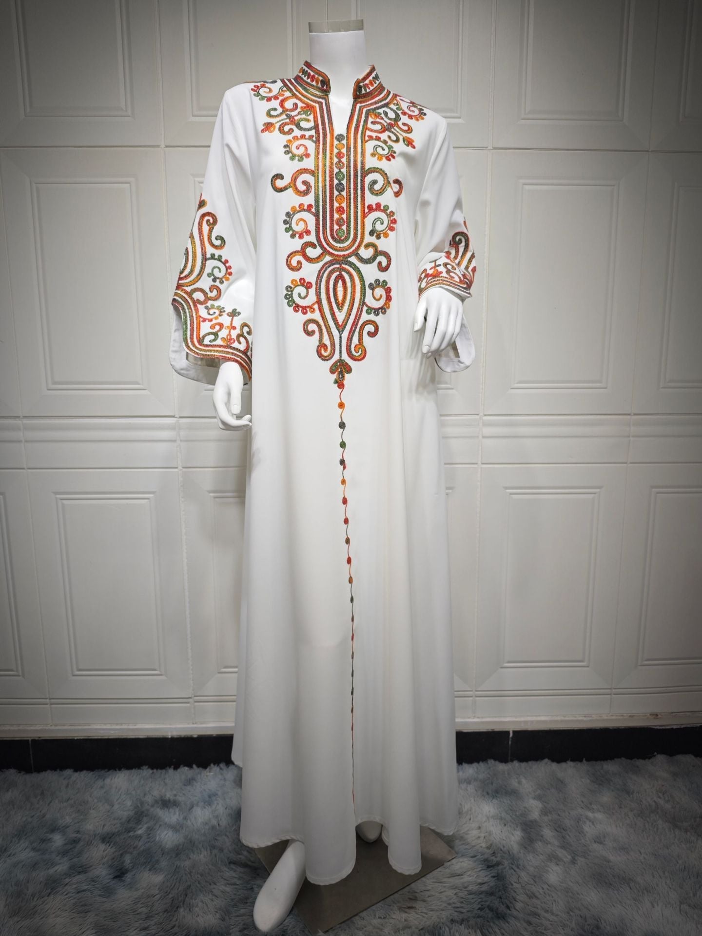 HA6652 Rope embroidery midi dress with elegant stand-up collar design