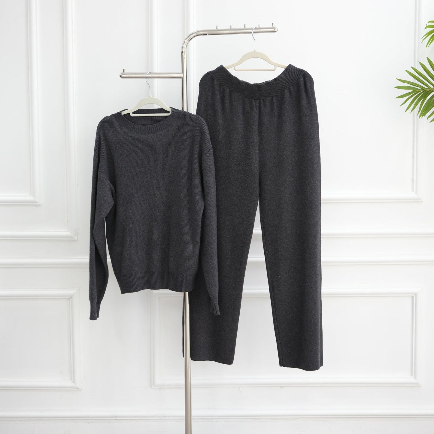 HA6595 Autumn and Winter Thickened Knitted Suit (Not Including Headscarf) | Simple Solid Color Two-Piece Suit