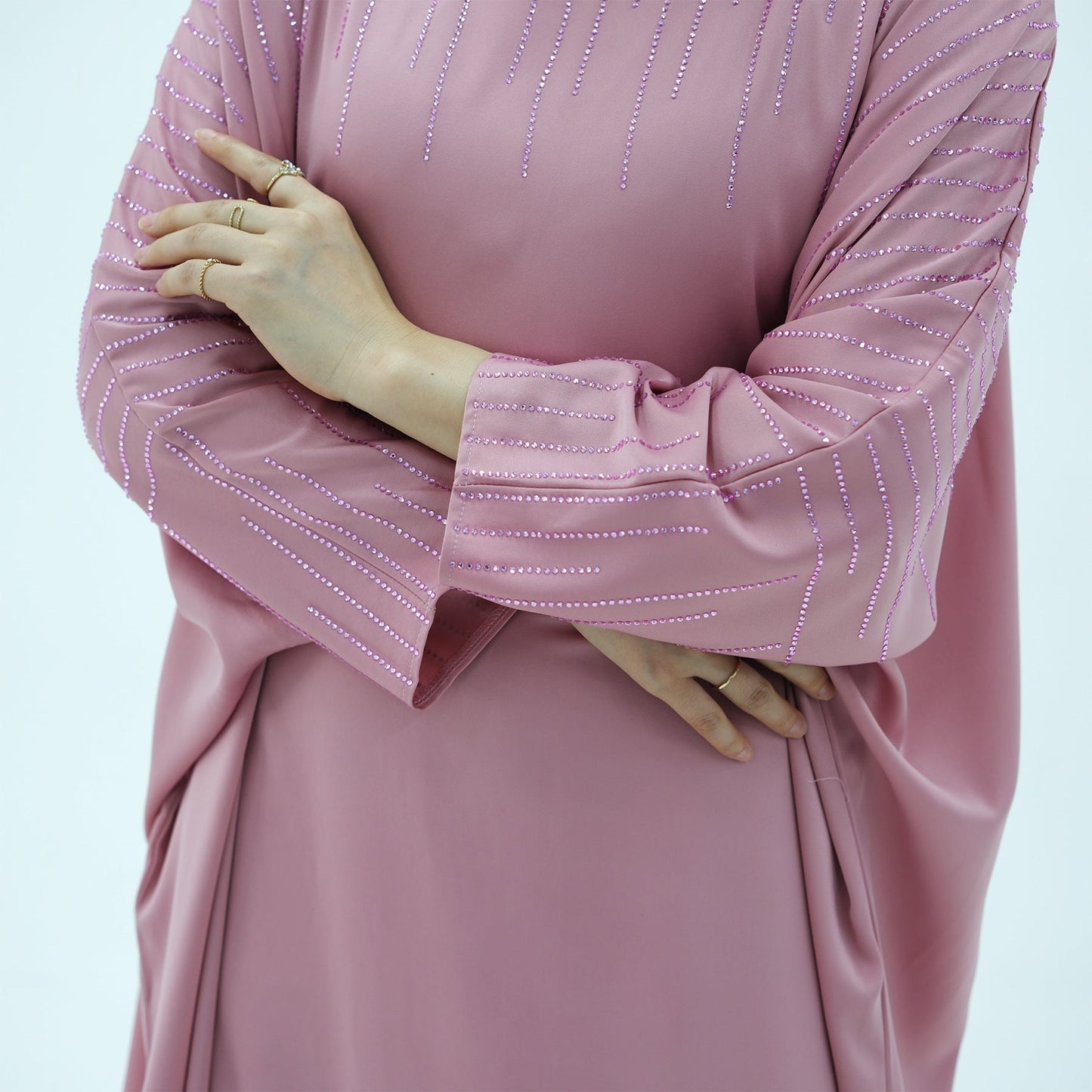 HA6610 Rhinestone-embellished long Abaya dress (headscarf not included)
