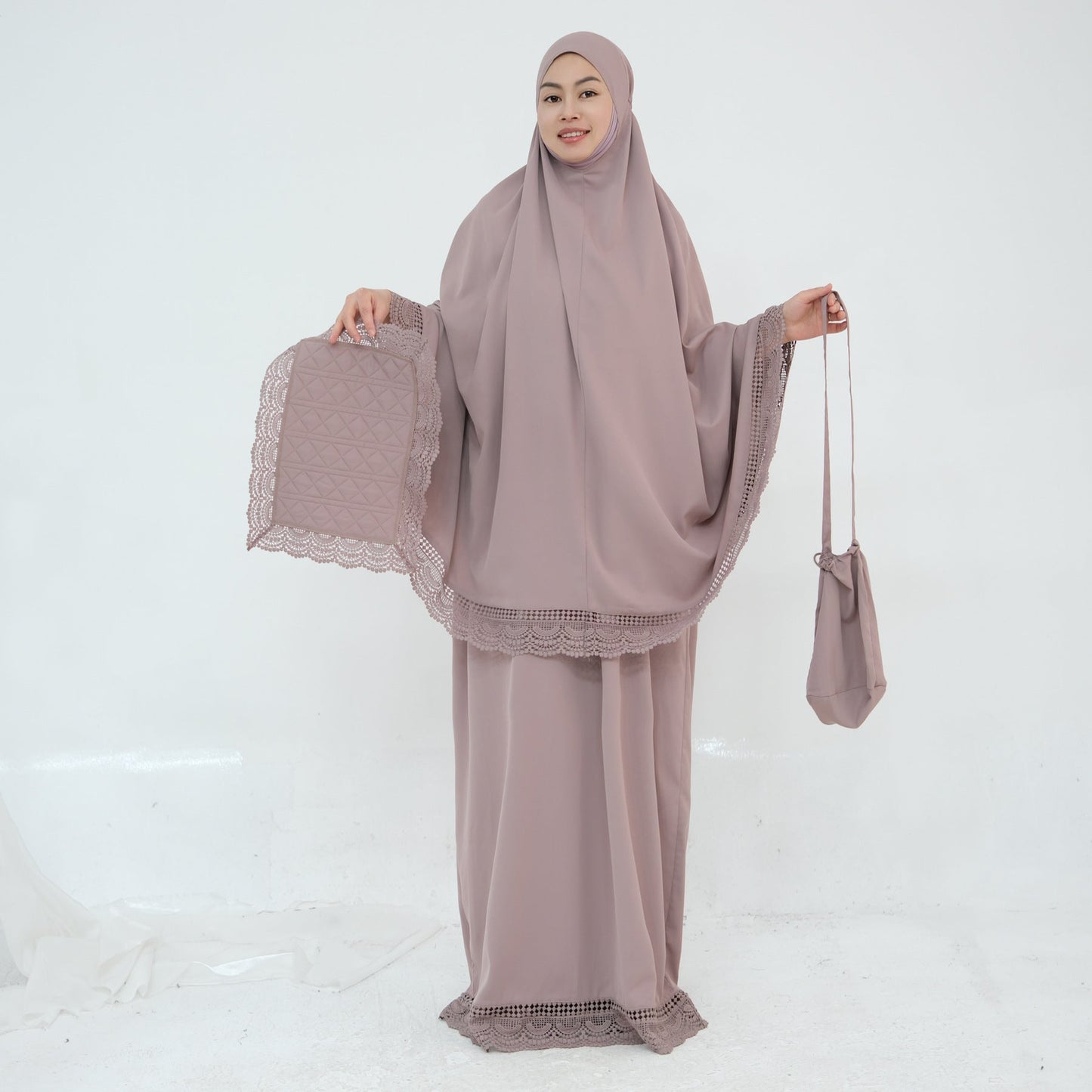 HA6615 Lace Prayer 4-Piece Set (Includes Prayer Mat and Storage Bag)