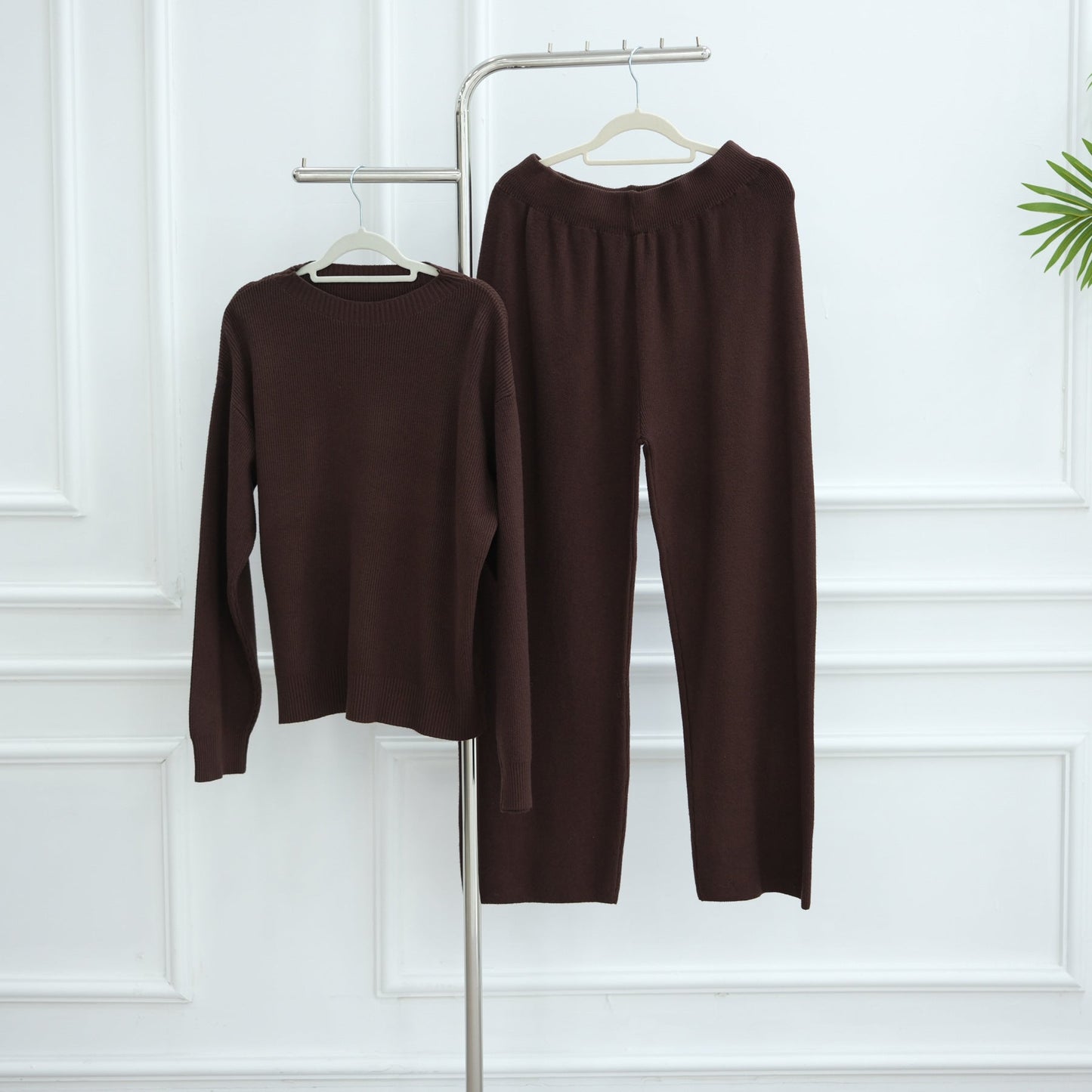 HA6595 Autumn and Winter Thickened Knitted Suit (Not Including Headscarf) | Simple Solid Color Two-Piece Suit