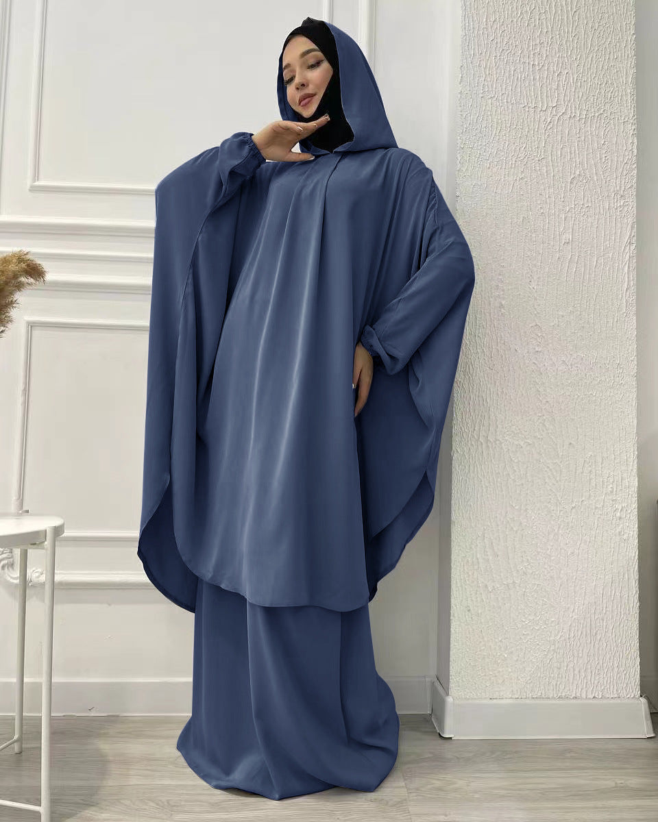 HA6583 Solid Color Long Robe Dress with Wide Swing Design