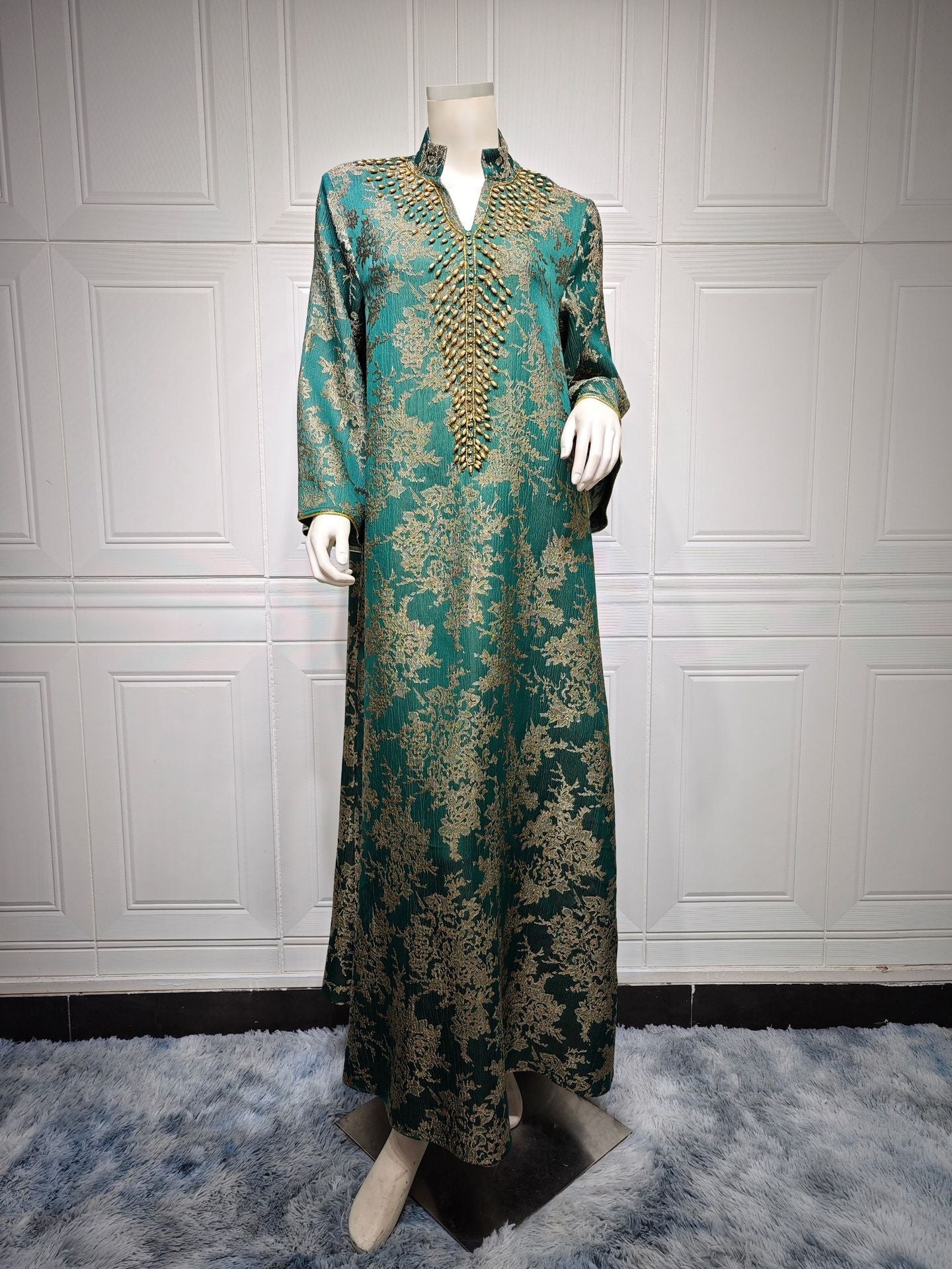 HA6660 Jacquard fabric embroidered beaded robe dress with rich design features