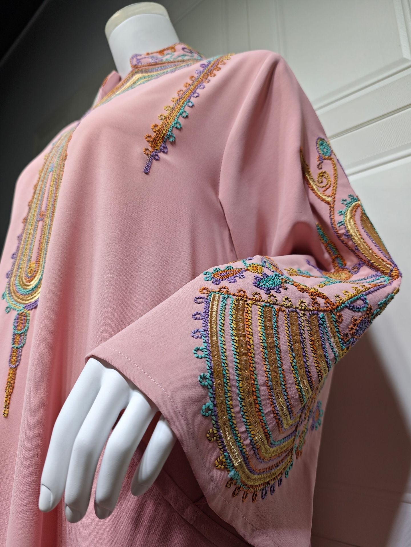 HA6661 Rope Embroidery Pullover Robe Dress, Long Sleeves, Loose Fit.