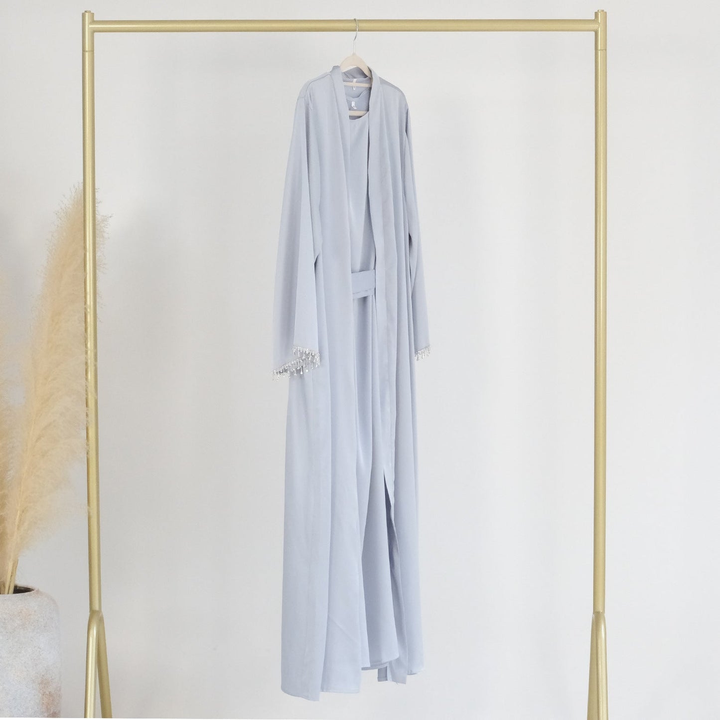 HAYA HAYA1047 1pcs Solid Color Beaded Cardigan Robe