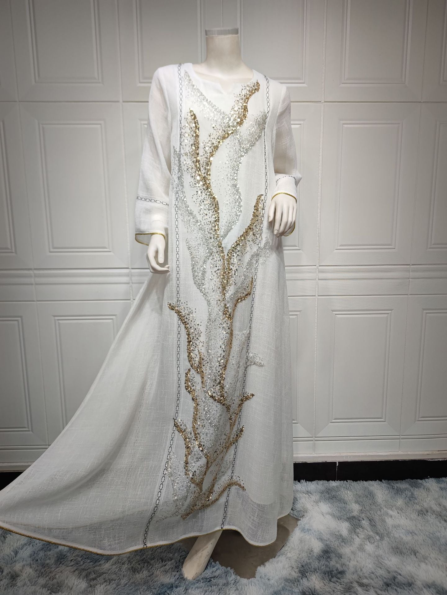 HA6637  Mesh Sequined Embroidered Long Dress