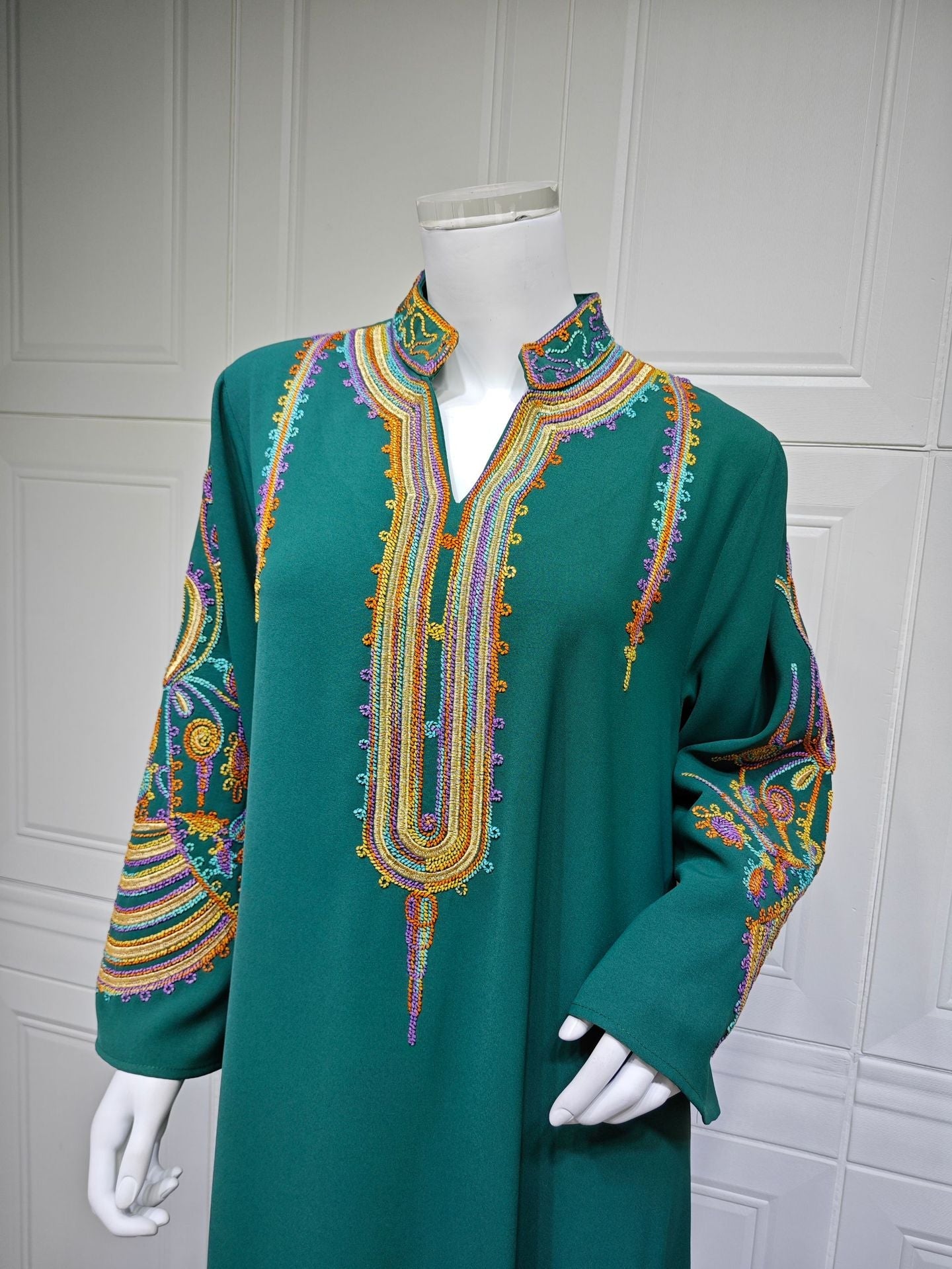 HA6661 Rope Embroidery Pullover Robe Dress, Long Sleeves, Loose Fit.