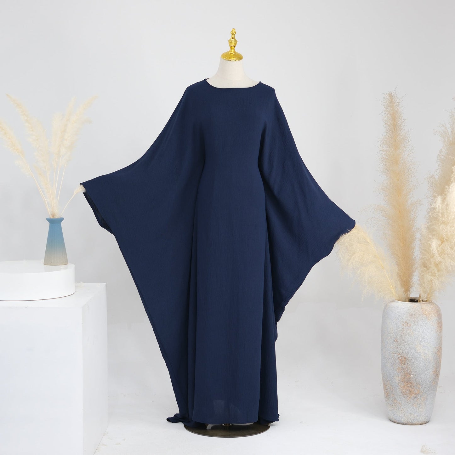 HAYA HAYA0997 Crepe Kaftan with Built-in Belt Waist Bat Sleeves Dress