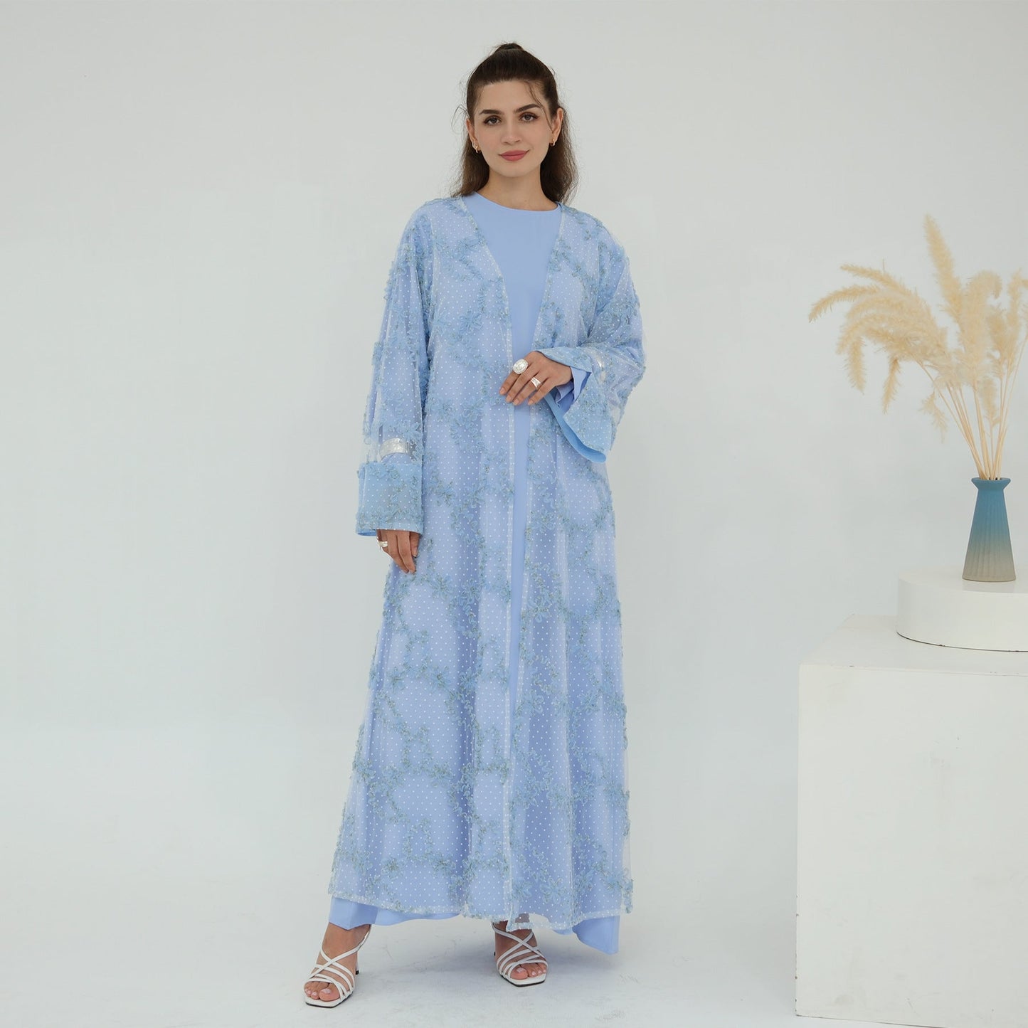 HA6622 3D flower mesh cardigan (optional headscarf and inner layer)