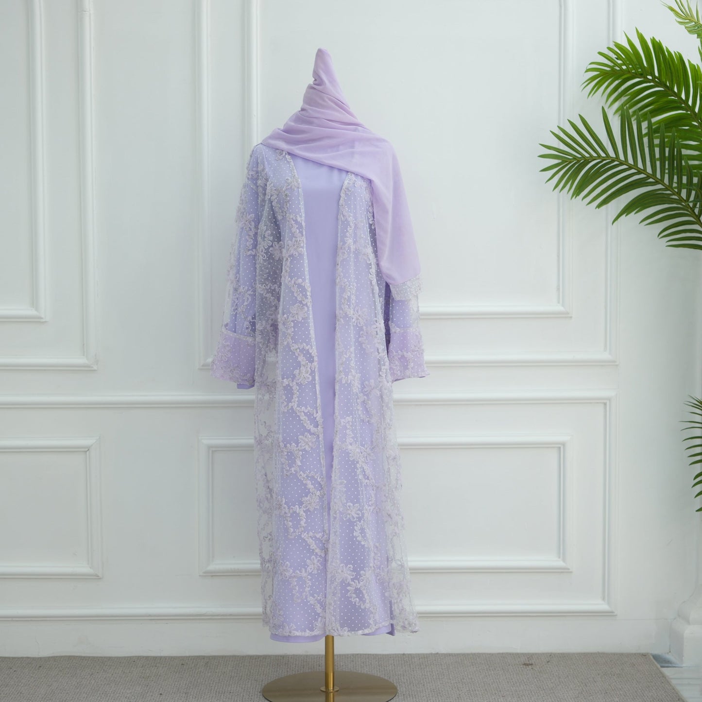 HA6622 3D flower mesh cardigan (optional headscarf and inner layer)