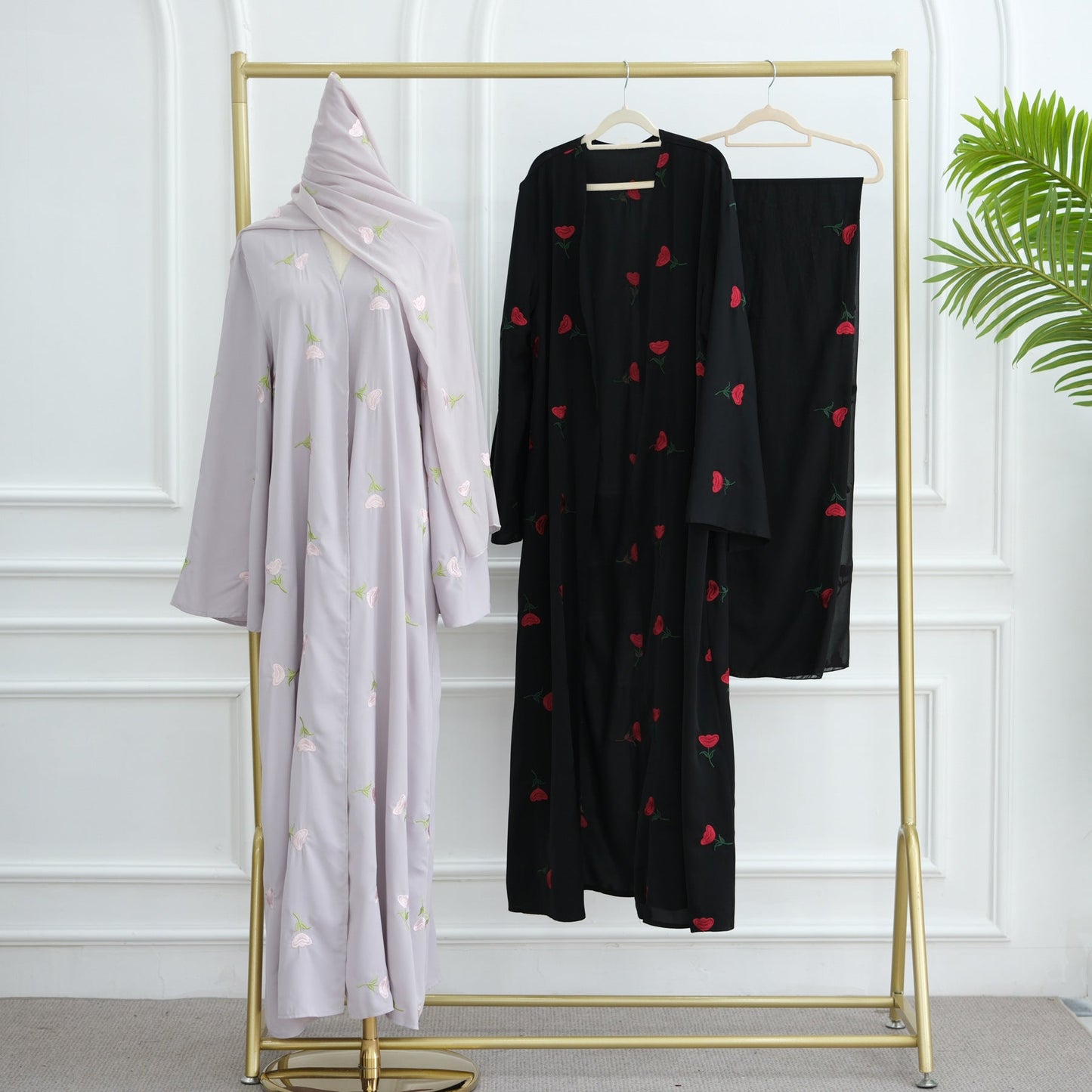 HA6631 Long cardigan with floral embroidery (headscarf optional)