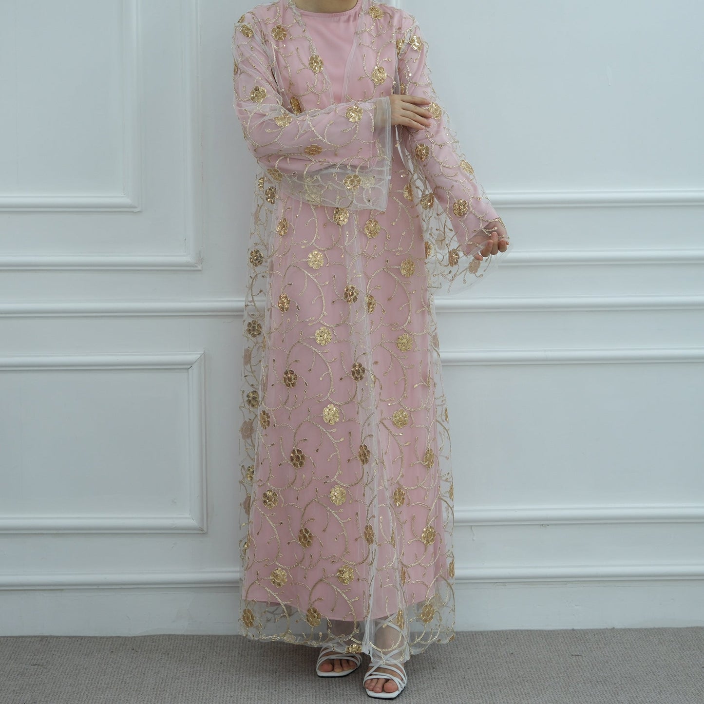 HA6627 Gold hook flower embroidered cardigan (with optional inner wear)