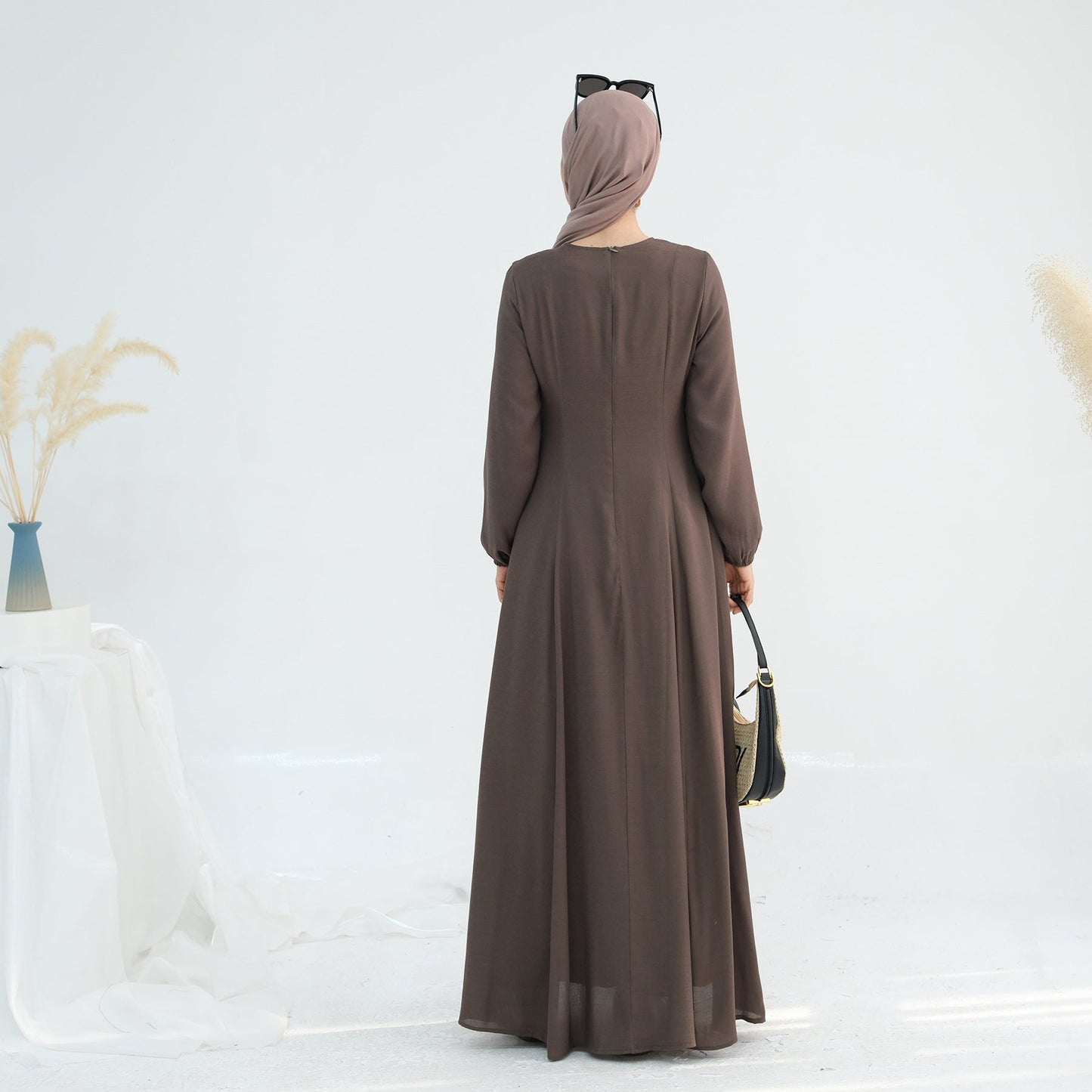 HA6632 Double Lined Simple Long Sleeve Dress