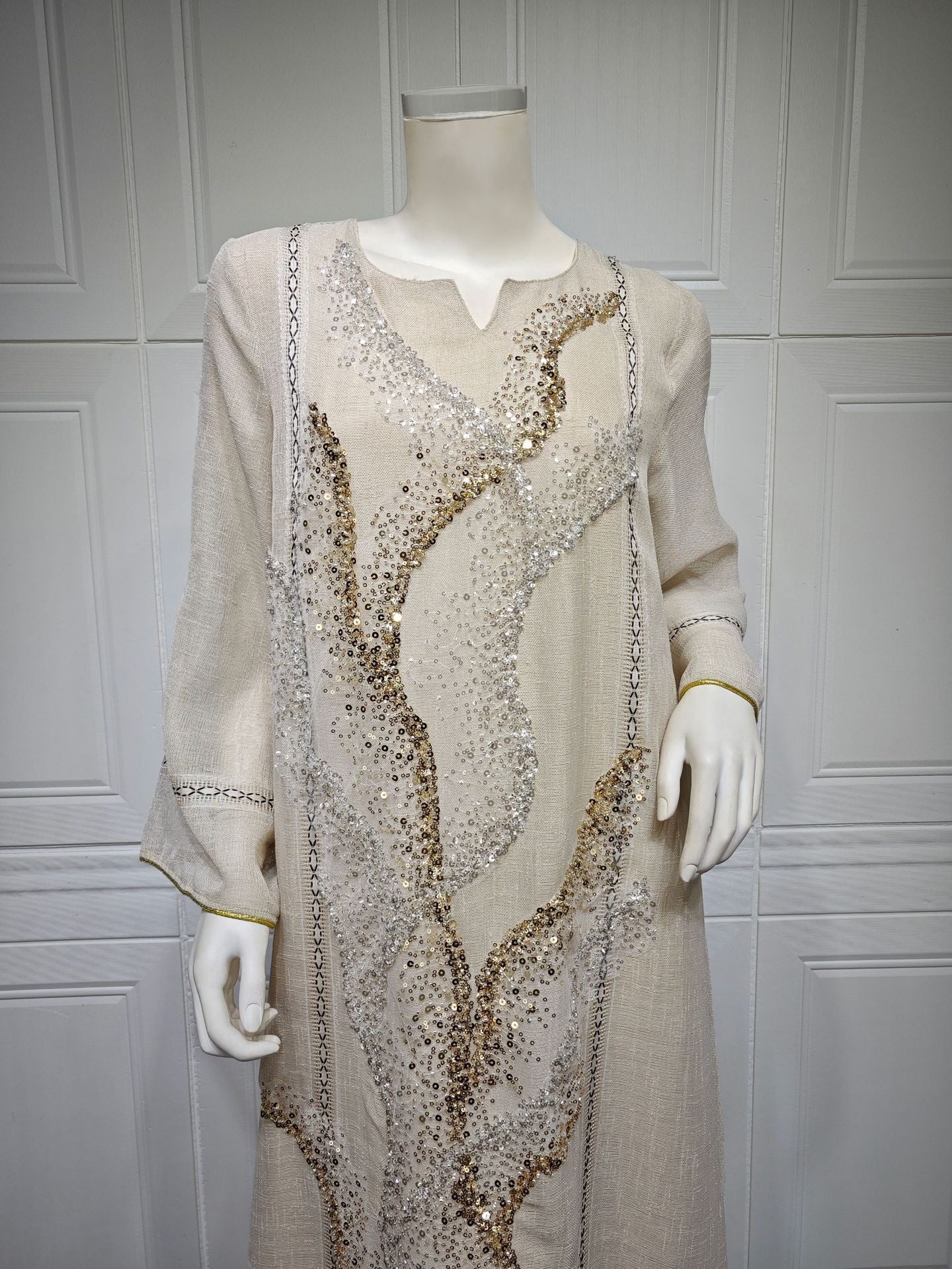 HA6637  Mesh Sequined Embroidered Long Dress
