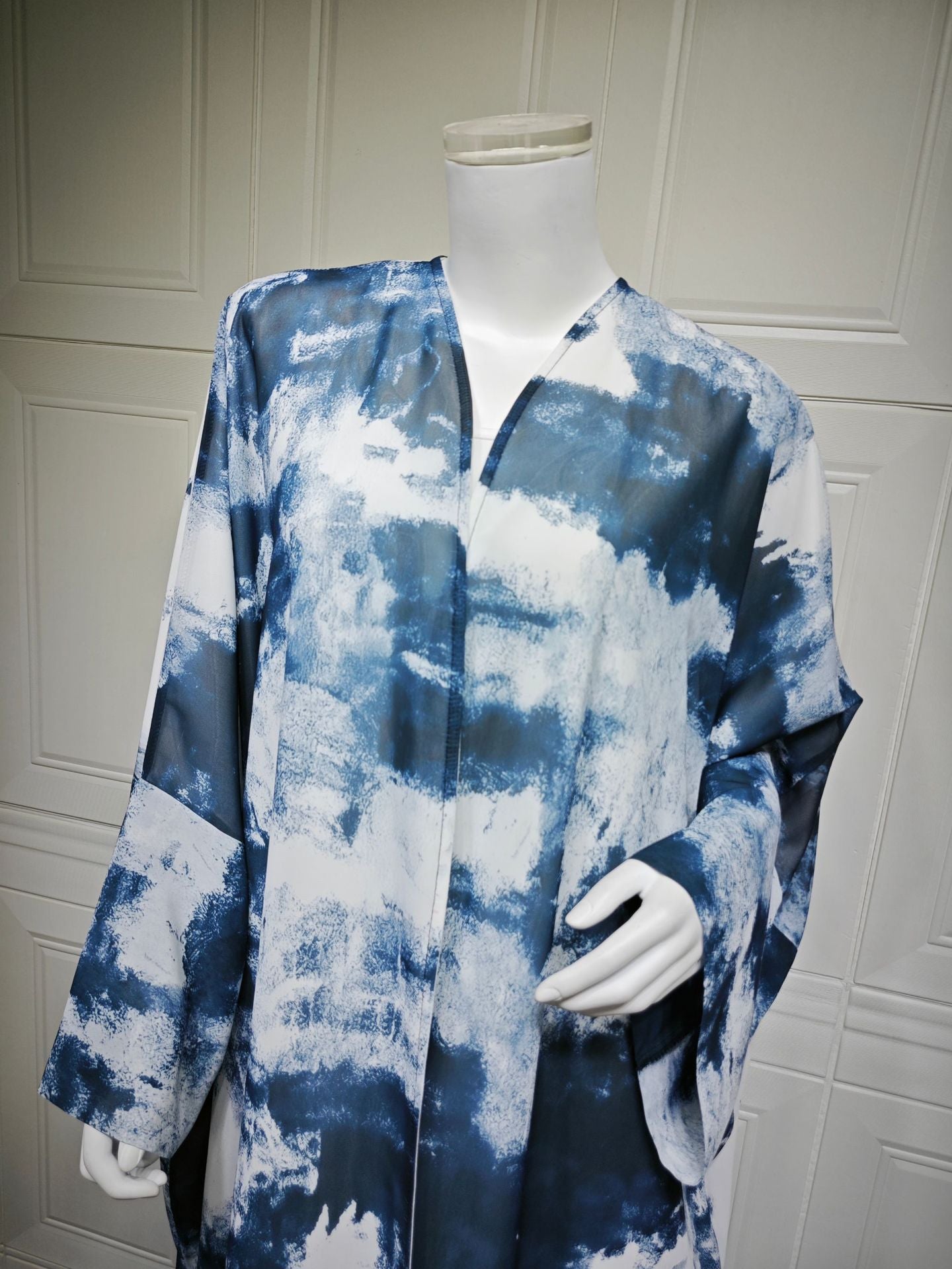 HA6638 Chiffon Printed Cardigan Two-piece Long Coat with Headscarf