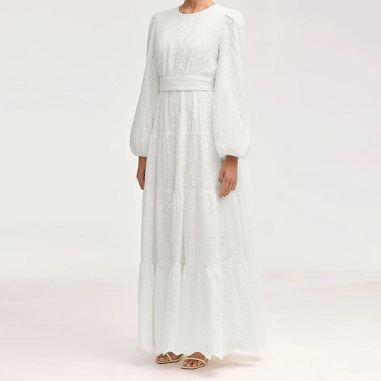 HA6630 Cotton embroidered flower long dress