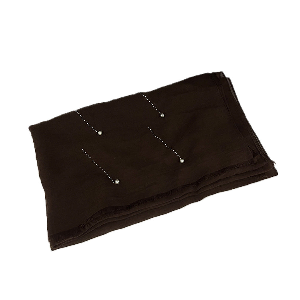 HAYA HA1106 Solid Color Scarf Long Beaded Shawl Headband