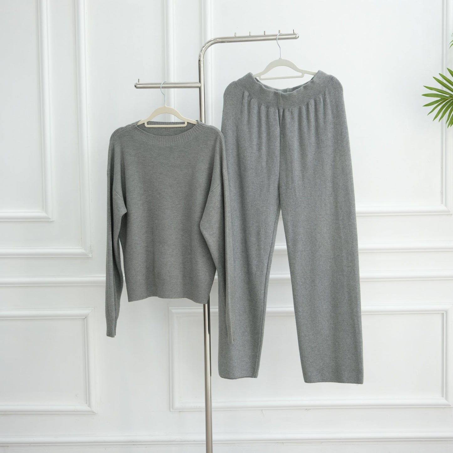 HA6595 Autumn and Winter Thickened Knitted Suit (Not Including Headscarf) | Simple Solid Color Two-Piece Suit
