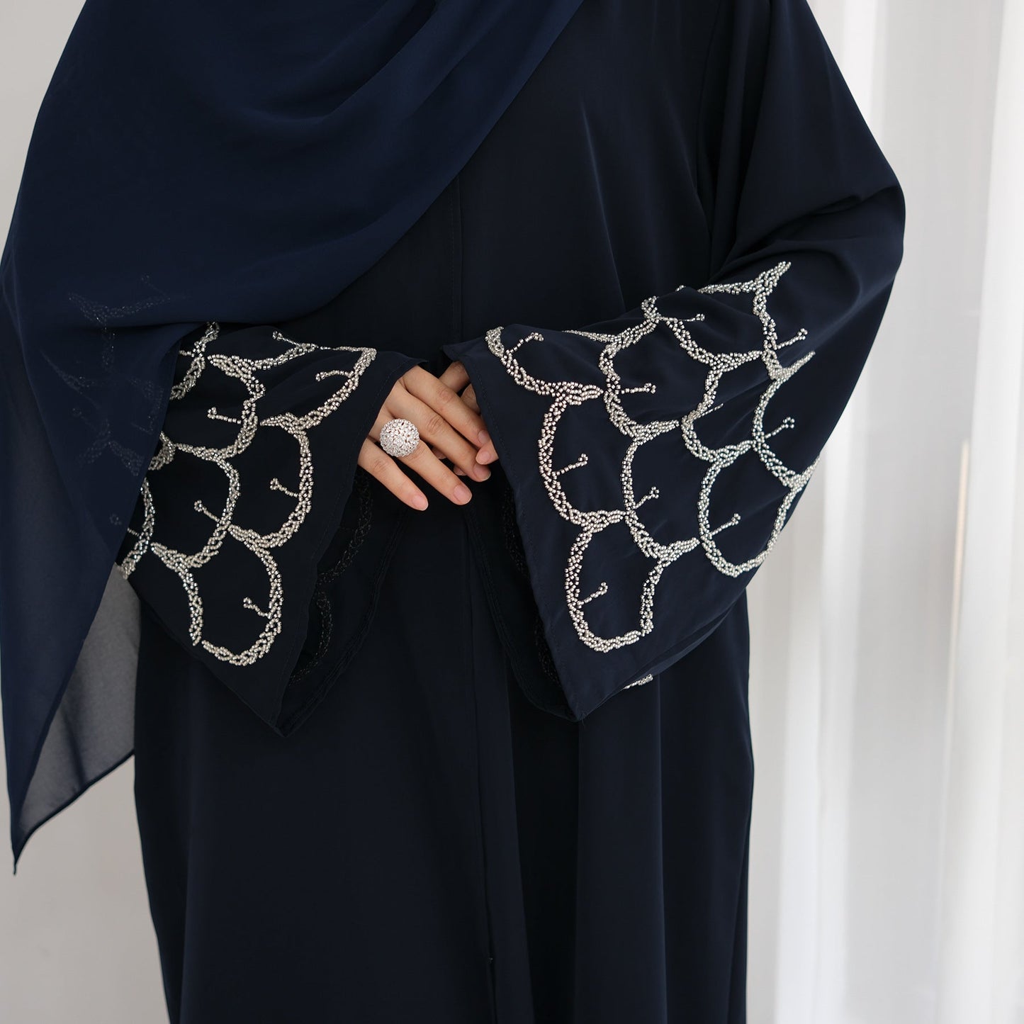 HA6608 Solid Color Hand-beaded Long Cardigan (headscarf Not Included)
