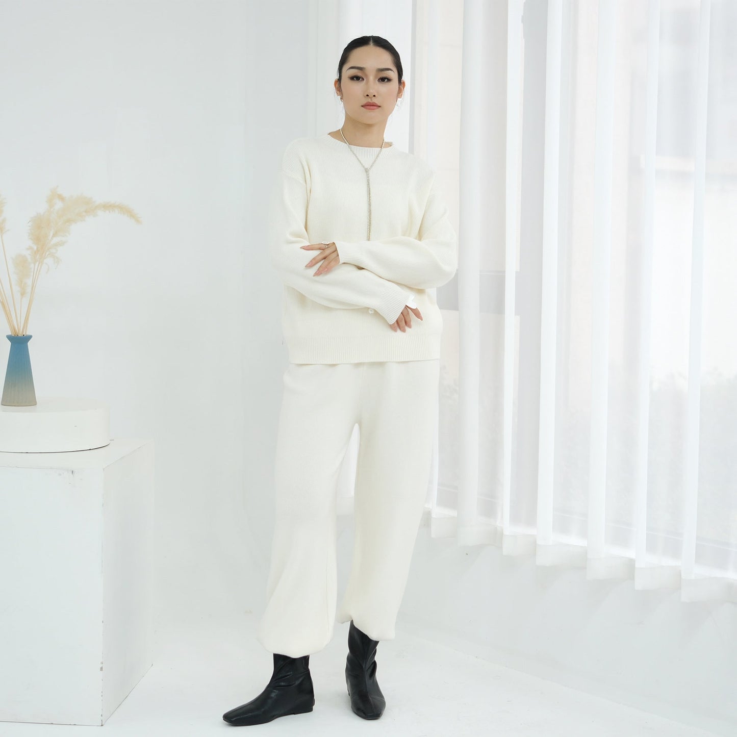HA6595 Autumn and Winter Thickened Knitted Suit (Not Including Headscarf) | Simple Solid Color Two-Piece Suit