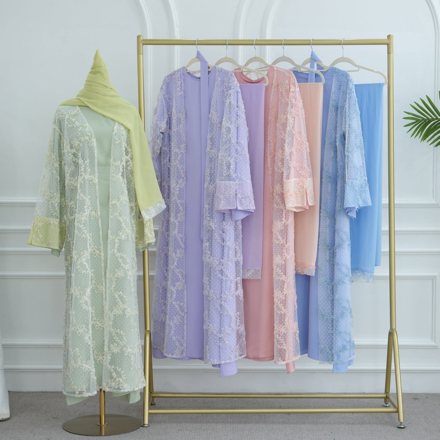 HA6622 3D flower mesh cardigan (optional headscarf and inner layer)