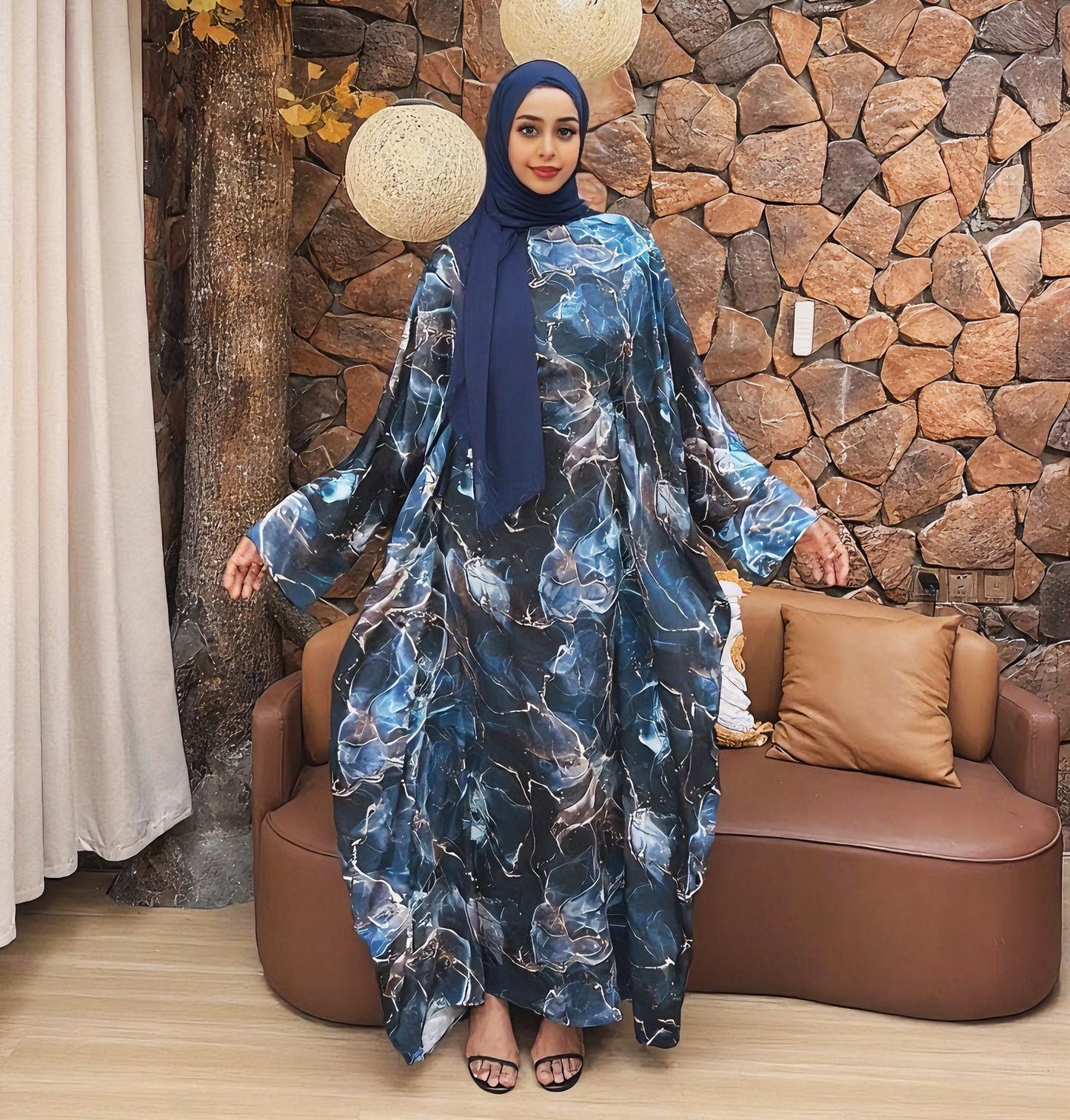 HA6621  Printed Long-sleeved Dress (with Optional Headscarf)