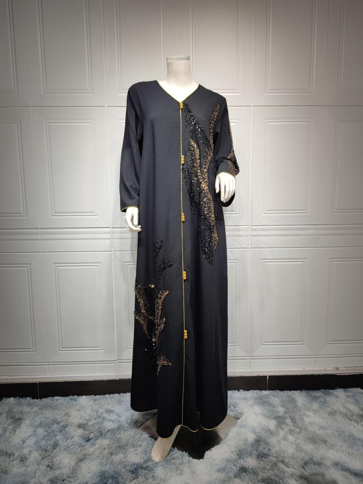 HA6659  Long-sleeved Sequined Embroidered Patchwork Dress with A Light Silhouette and Soft Color Scheme.