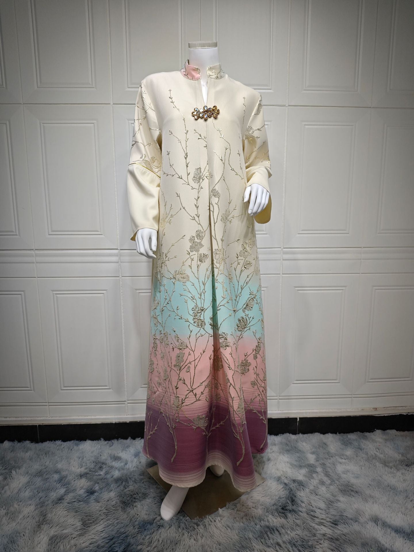 HA6645 Jacquard Embroidered Gradient Robe with Elegant Layered Design